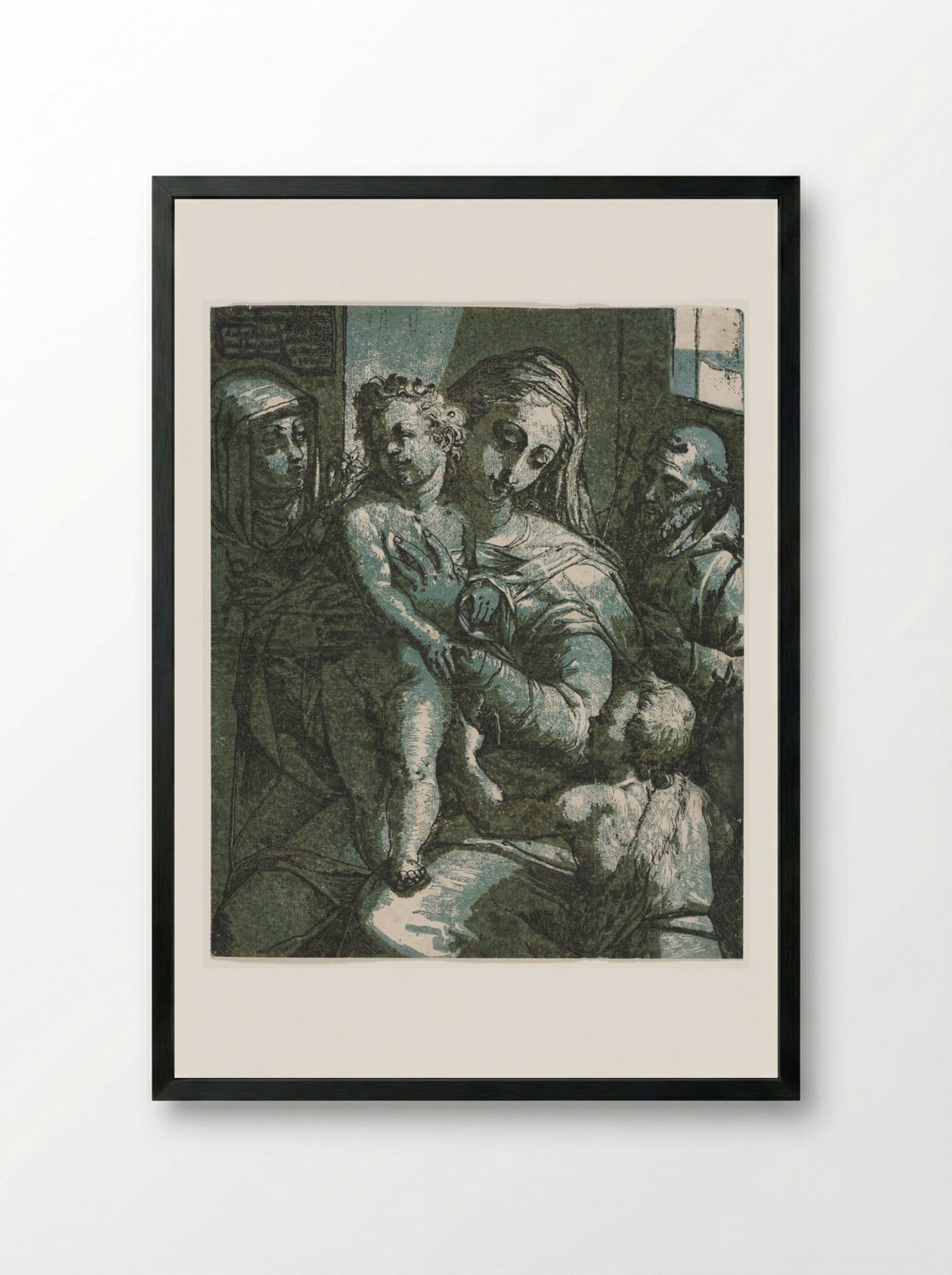 Virgin and Child with St. John, St. Catherine of Siena and Saint Francis - Andrea Andreani - Framed Print Black