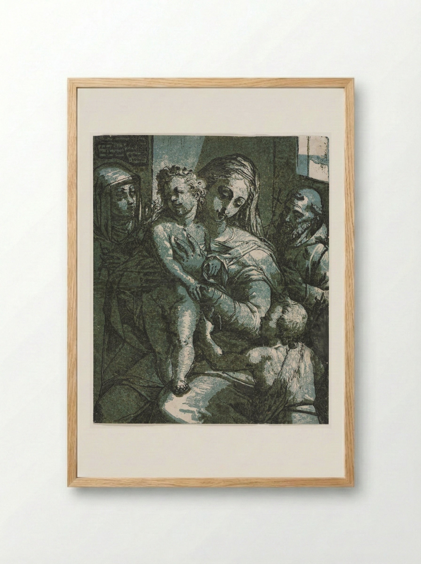 Virgin and Child with St. John, St. Catherine of Siena and Saint Francis - Andrea Andreani - Framed Print Wood