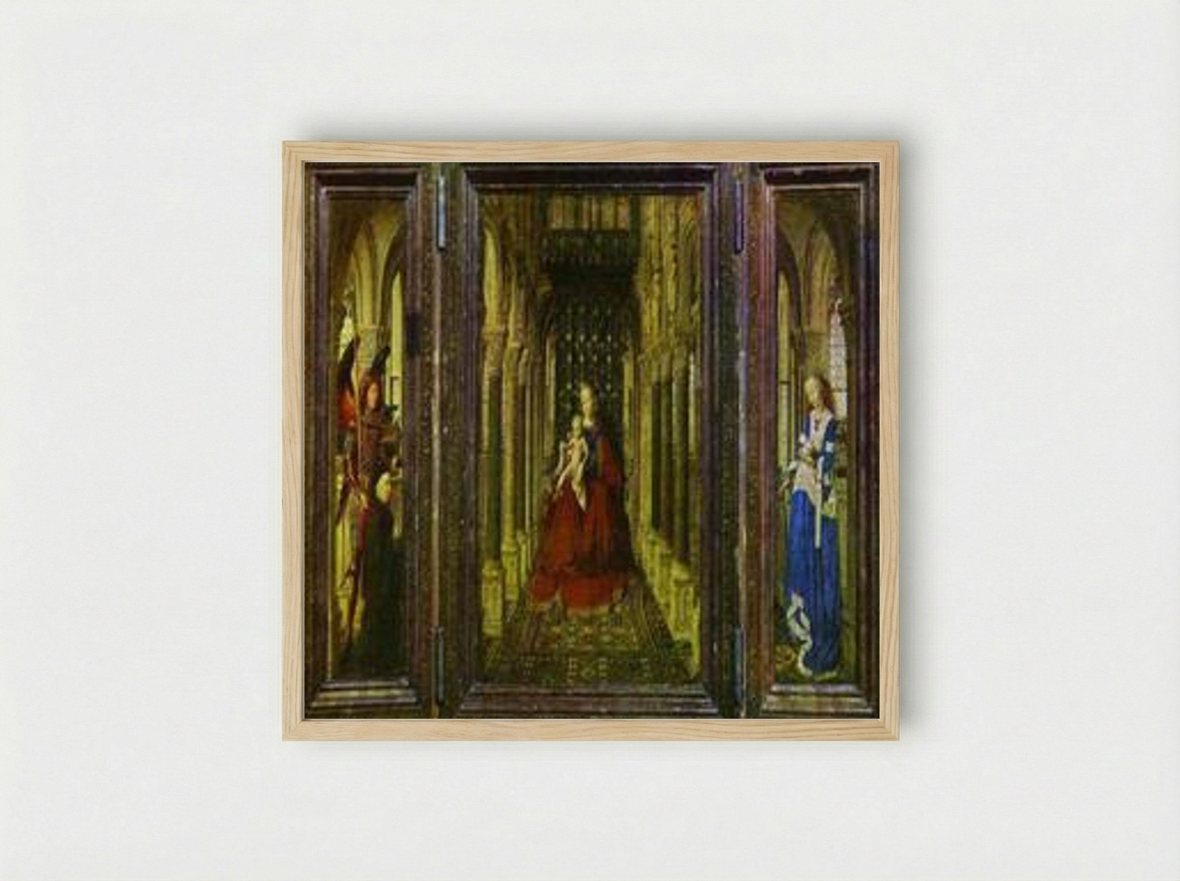 Virgin and Child with St. Michael, St. Catherine and a Donor - Jan van Eyck - Framed Print Wood