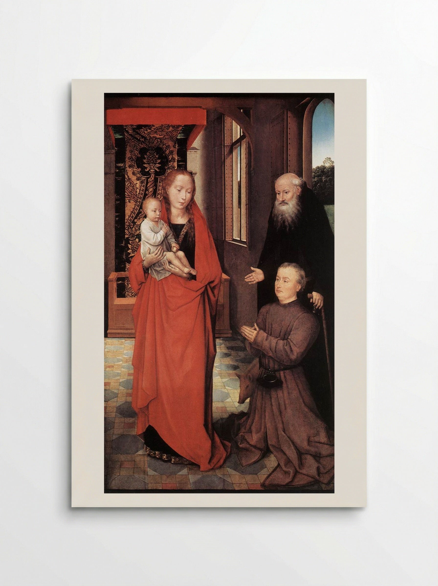 Virgin and Child with St. Anthony the Abbot and a Donor - Hans Memling - Poster