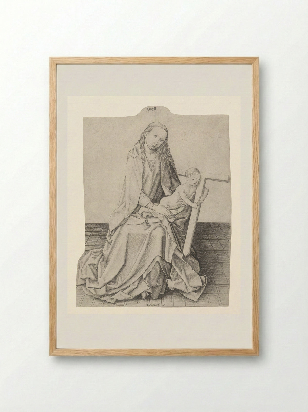 Virgin and Child with a Cross - Meester IAM van Zwoll - Framed Print Wood