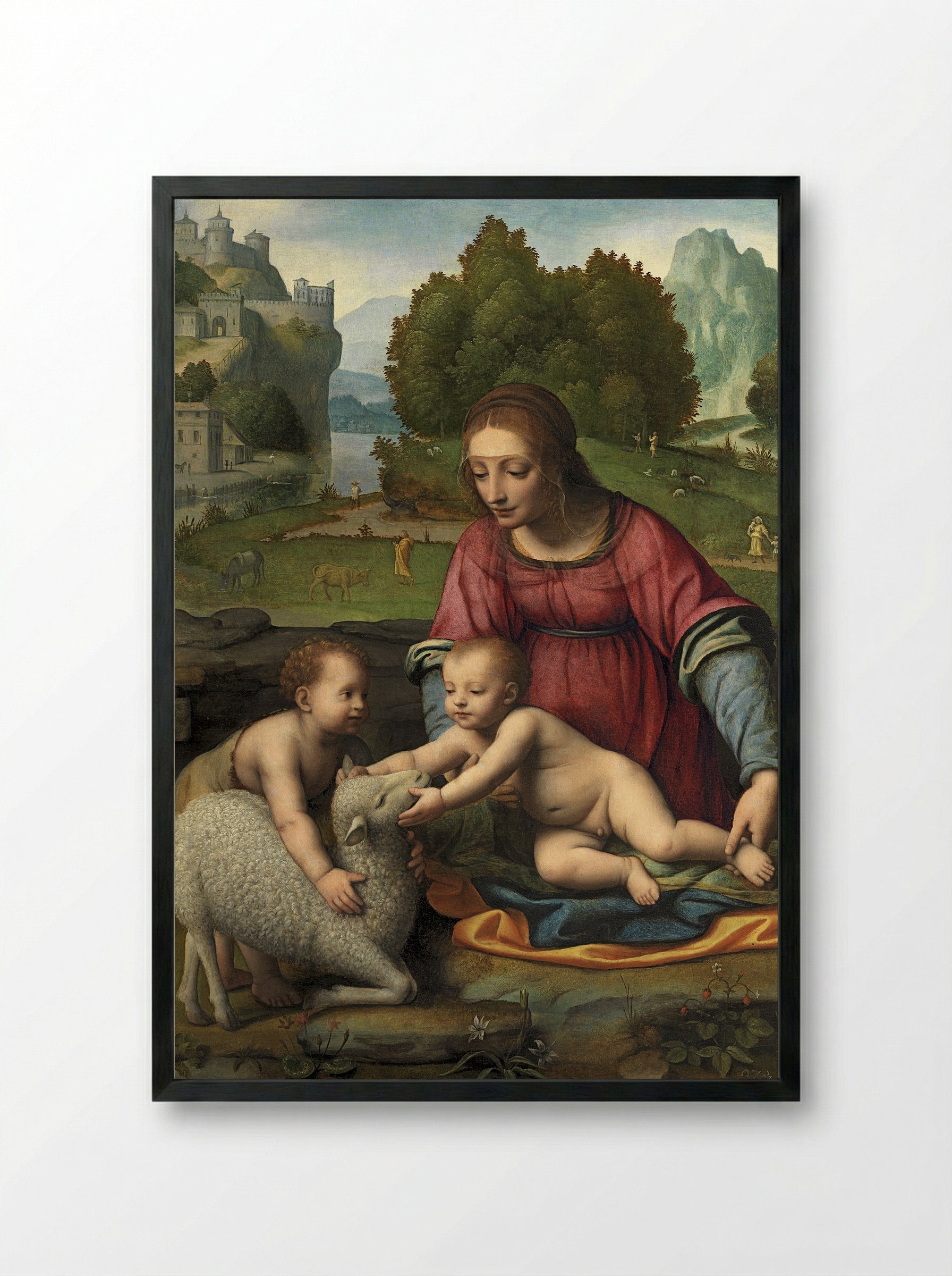 Virgin and Child with the Infant Saint John the Baptist - Bernardino Luini - Framed Print Black