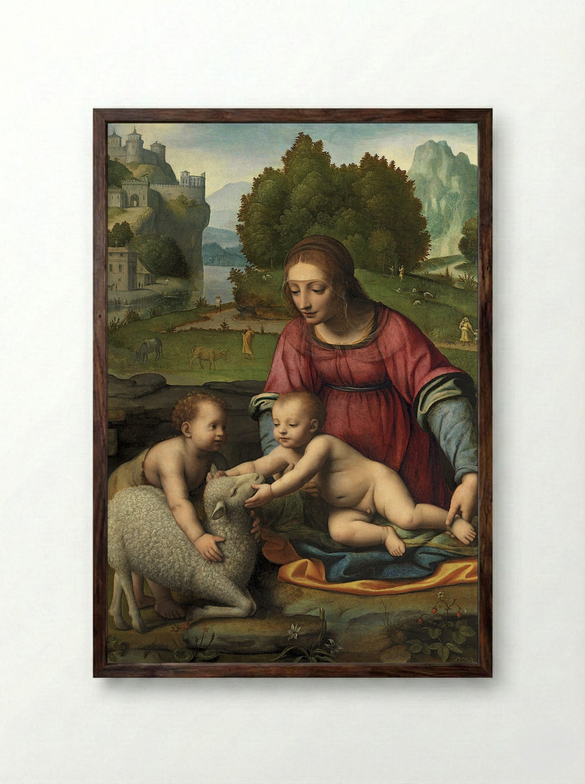 Virgin and Child with the Infant Saint John the Baptist - Bernardino Luini - Framed Print Dark Wood
