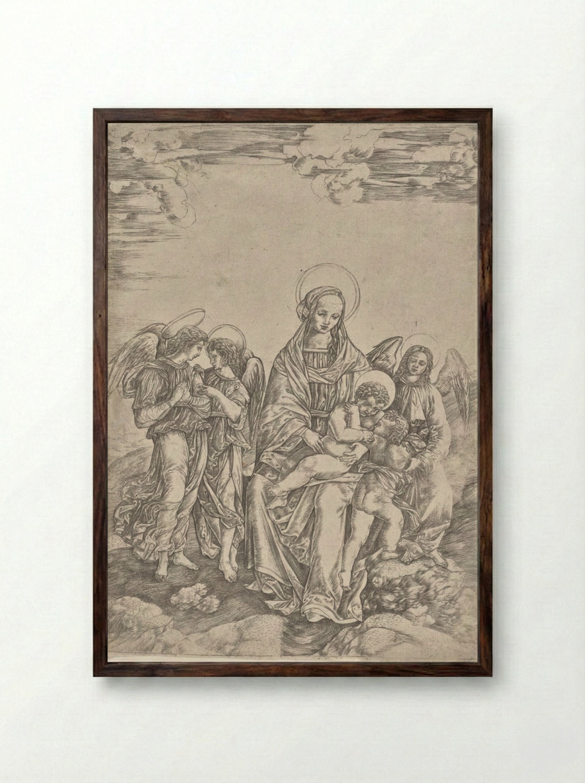 Virgin and Child with the Infant Saint John - Cristofano Robetta - Framed Print Dark Wood