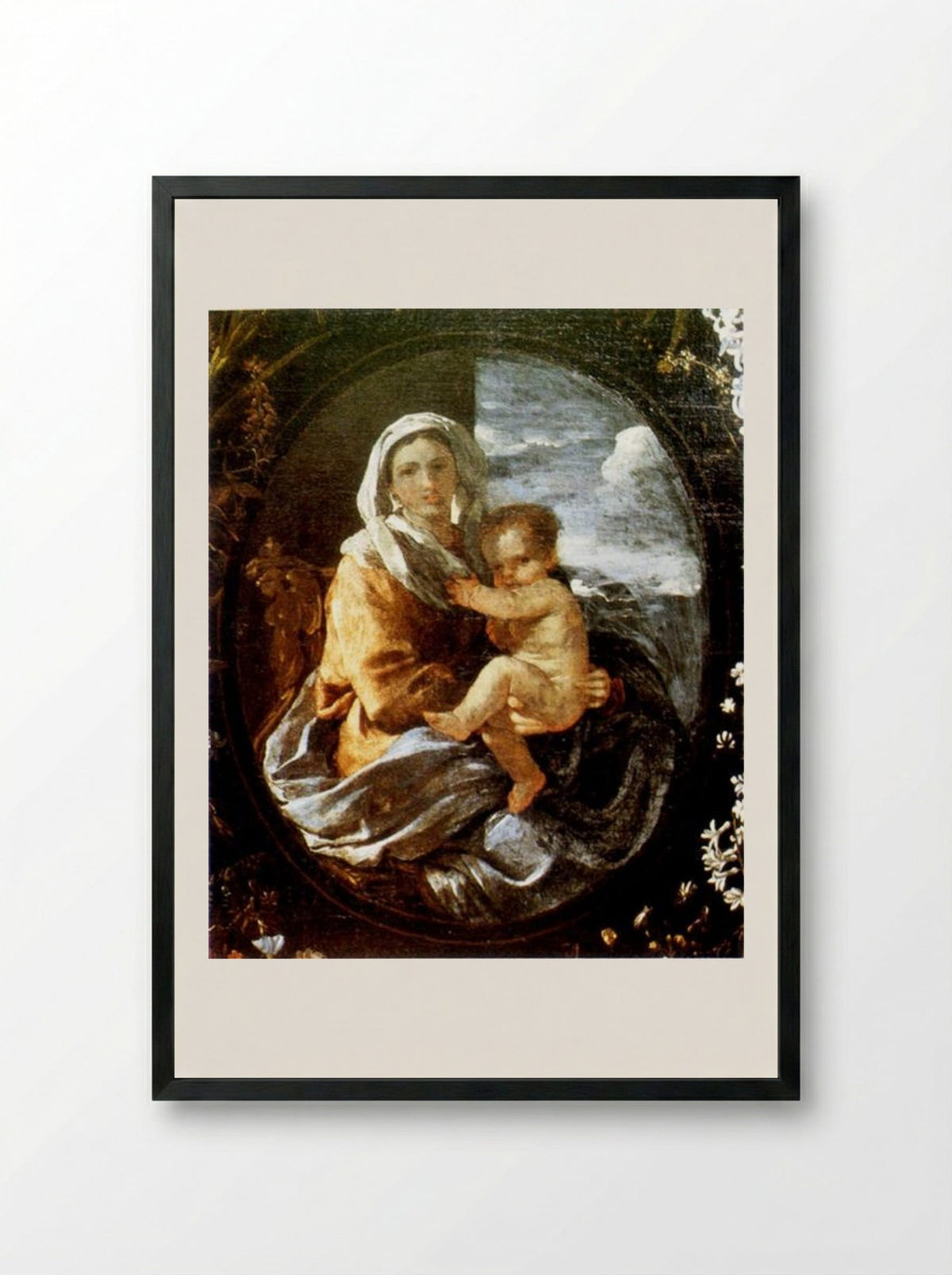 Virgin and Child - Nicolas Poussin - Framed Print Black