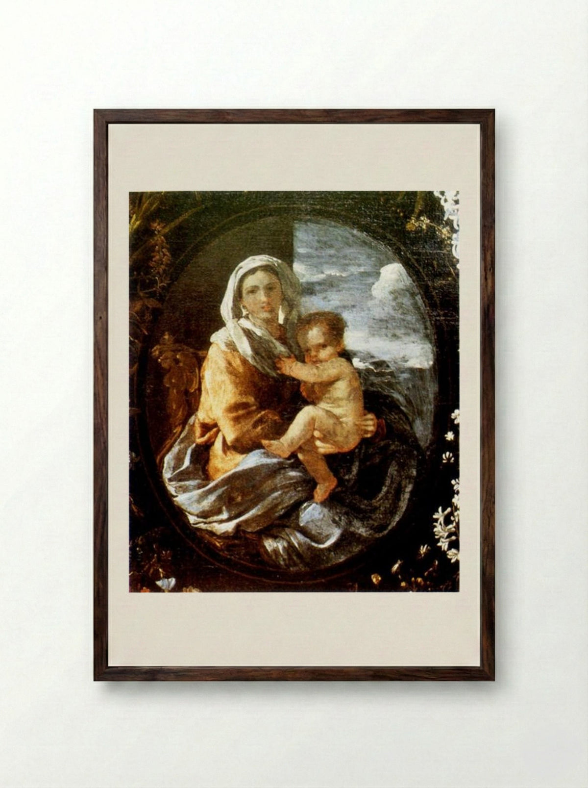 Virgin and Child - Nicolas Poussin - Framed Print Dark Wood