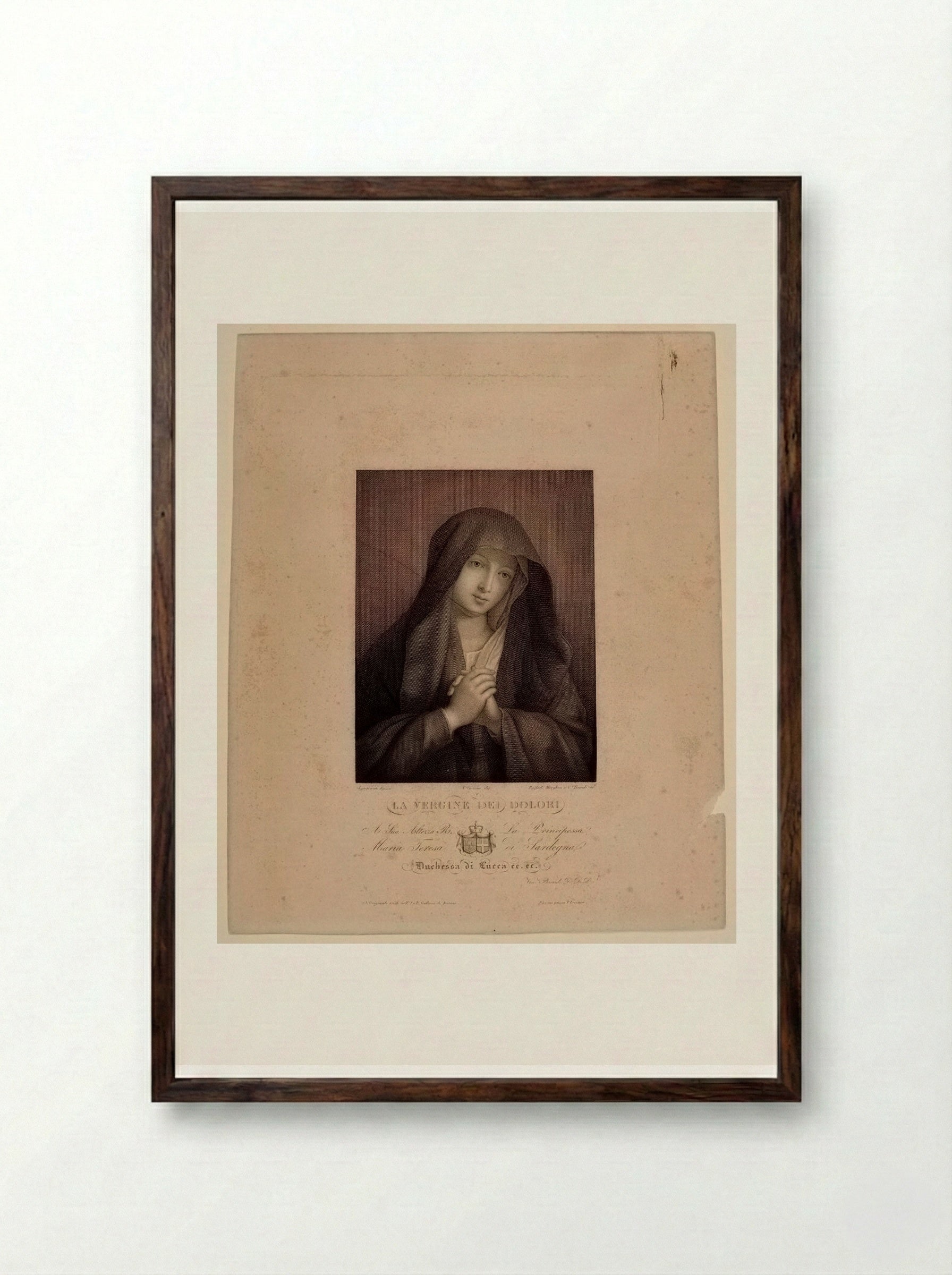 Virgin of Sorrows - Raphael Morghen - Framed Print Dark Wood