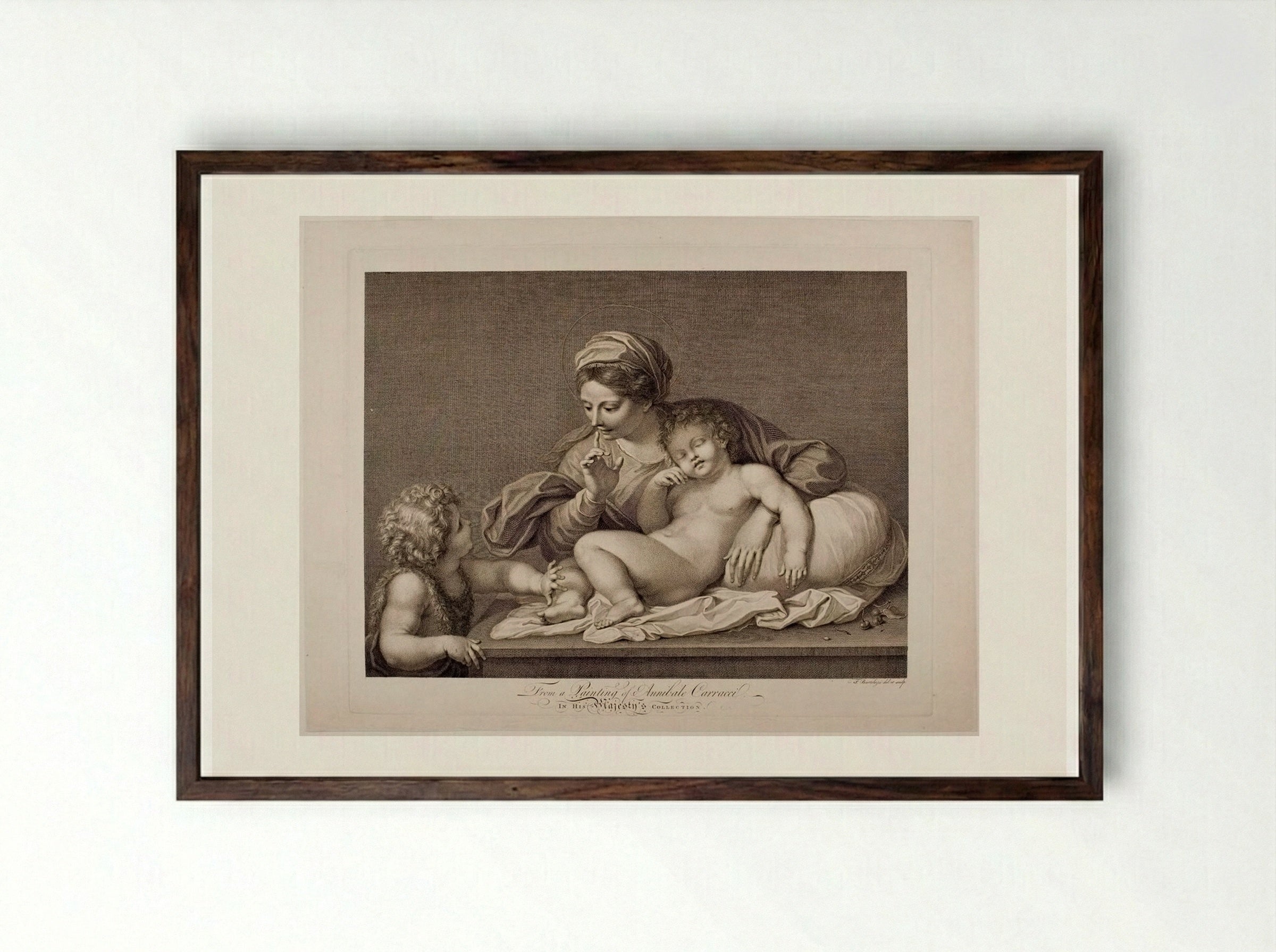 Virgin with Sleeping Child and Saint John - Francesco Bartolozzi - Framed Print Dark Wood