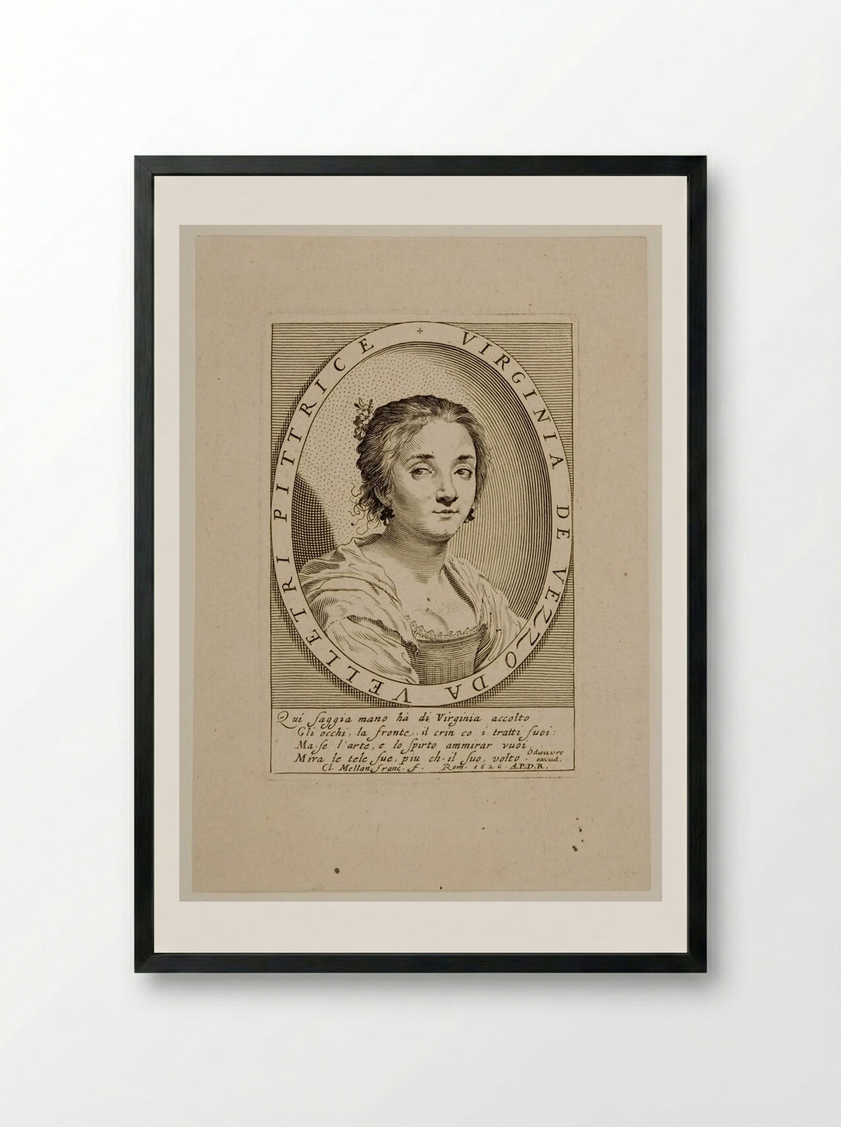 Virginia de Vezzo da Velletri - Claude Mellan - Framed Print Black