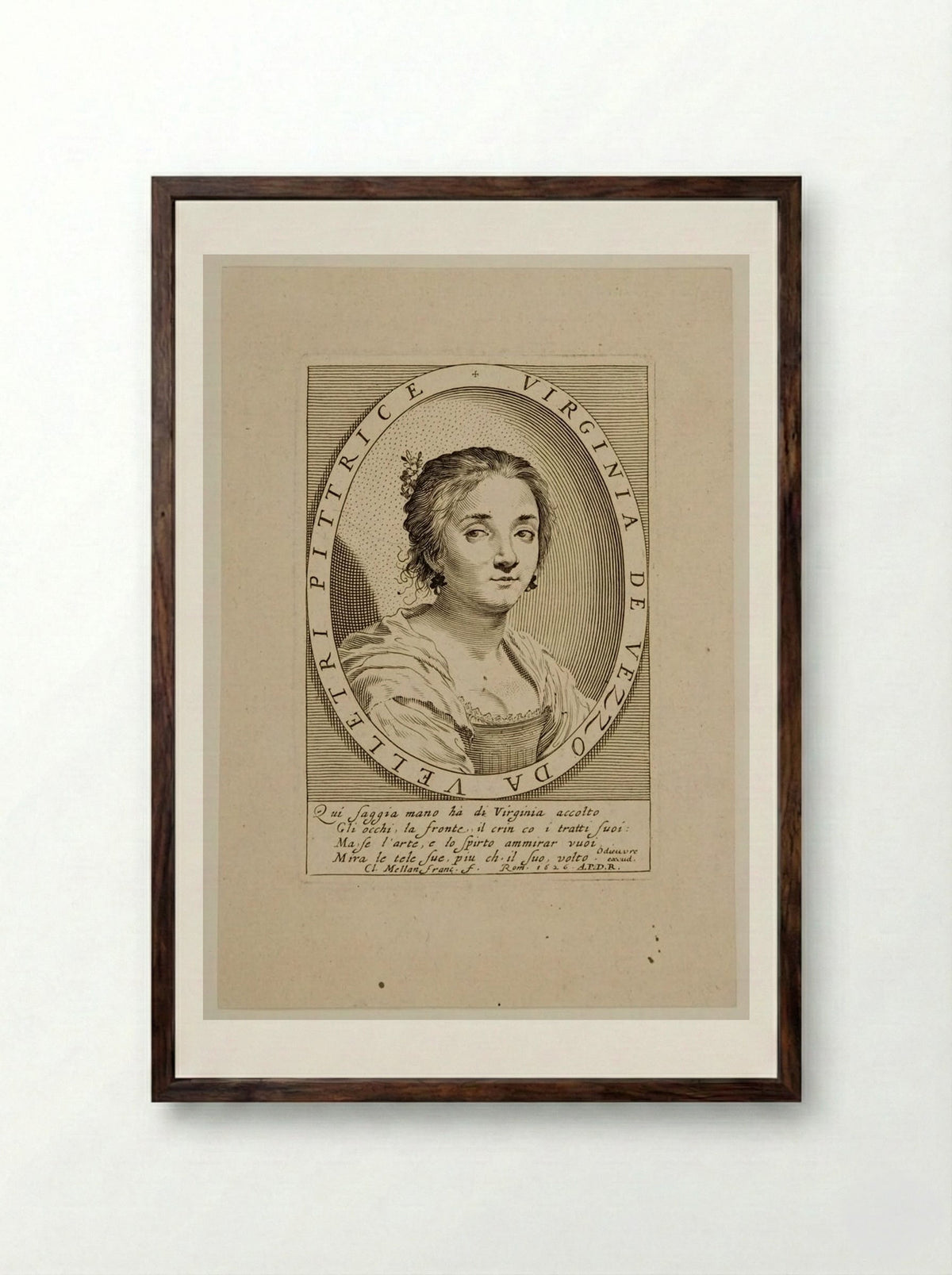 Virginia de Vezzo da Velletri - Claude Mellan - Framed Print Dark Wood