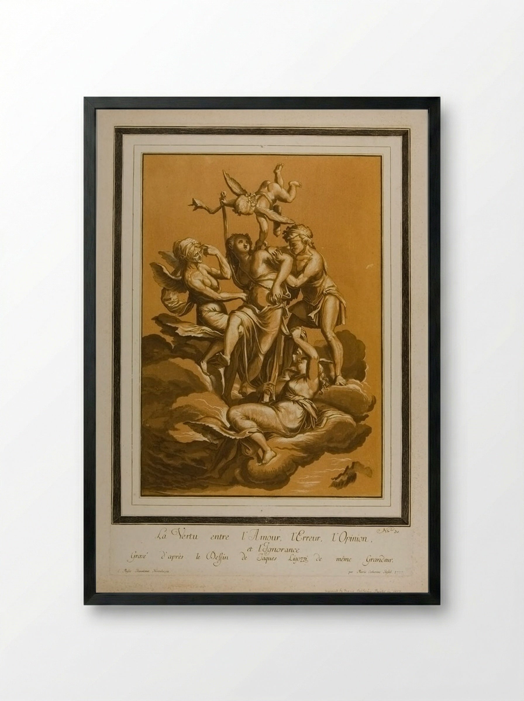 Virtue between Love, Error, Opinion, and Ignorance - Maria Catharina Prestel - Framed Print Black