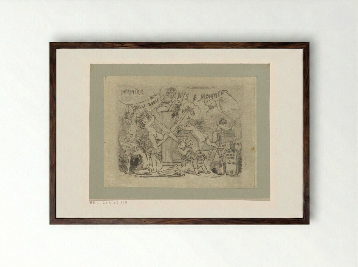 Visitekaartje van drukkerij Nys en Mommen - Félicien Rops - Framed Print Dark Wood