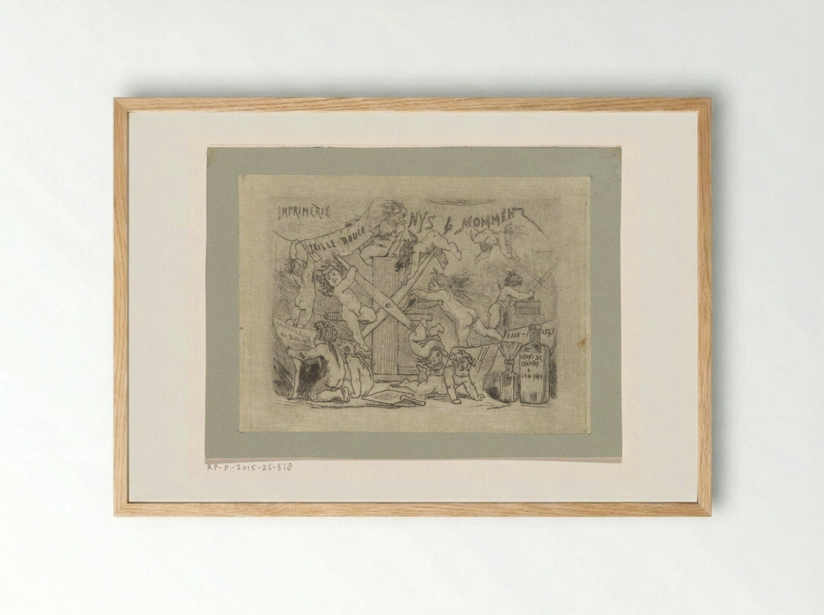 Visitekaartje van drukkerij Nys en Mommen - Félicien Rops - Framed Print Wood