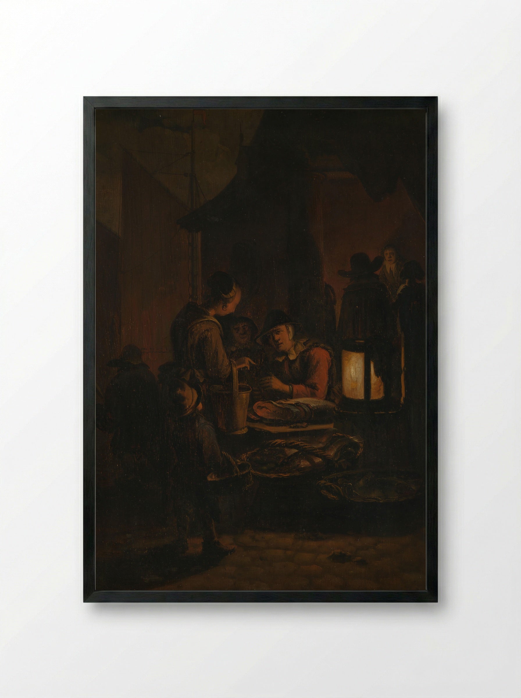 Vismarkt bij avond - Egbert Lievensz. van der Poel - Framed Print Black