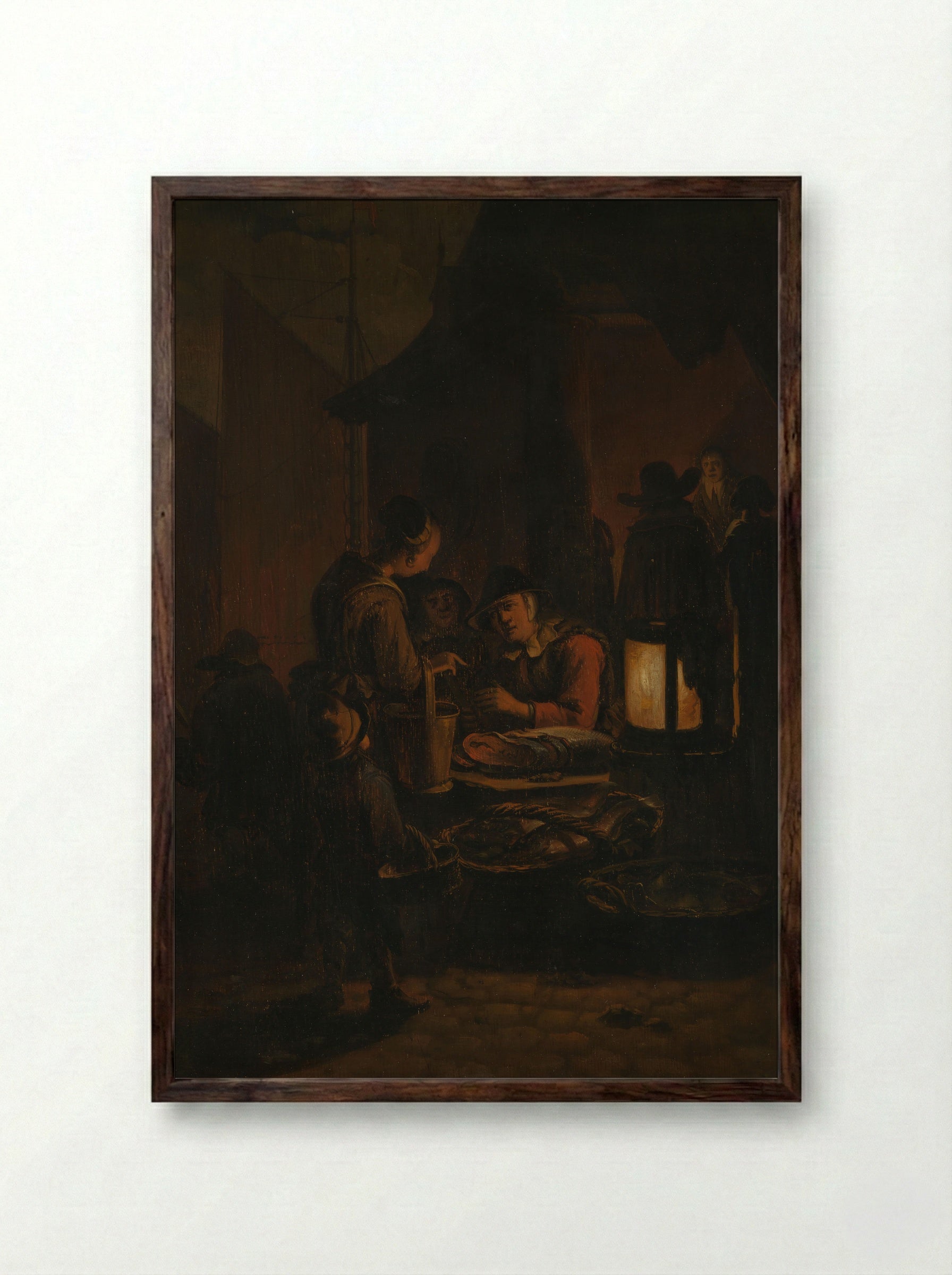 Vismarkt bij avond - Egbert Lievensz. van der Poel - Framed Print Dark Wood