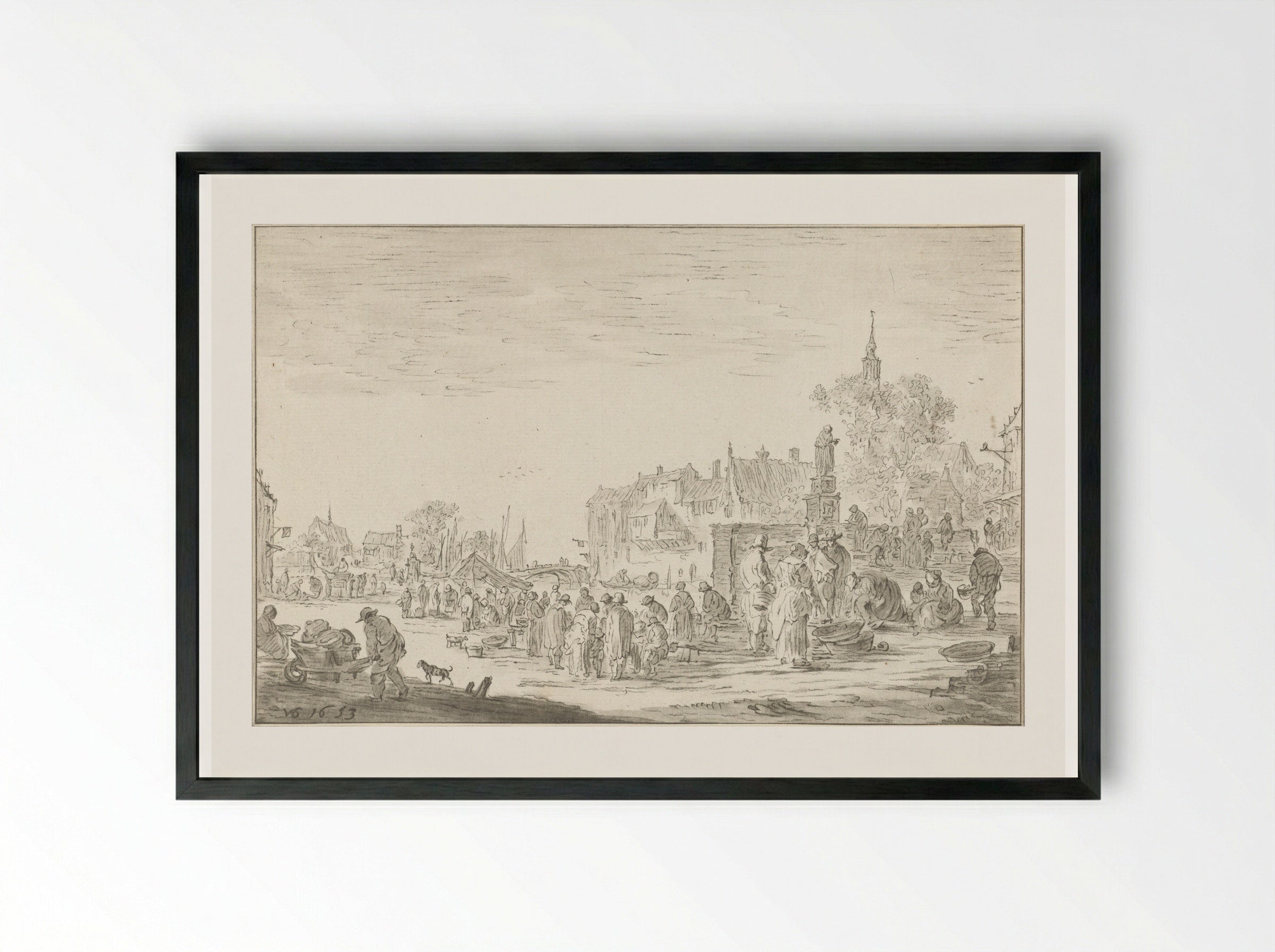 Vismarkt - Cornelis Ploos van Amstel - Framed Print Black