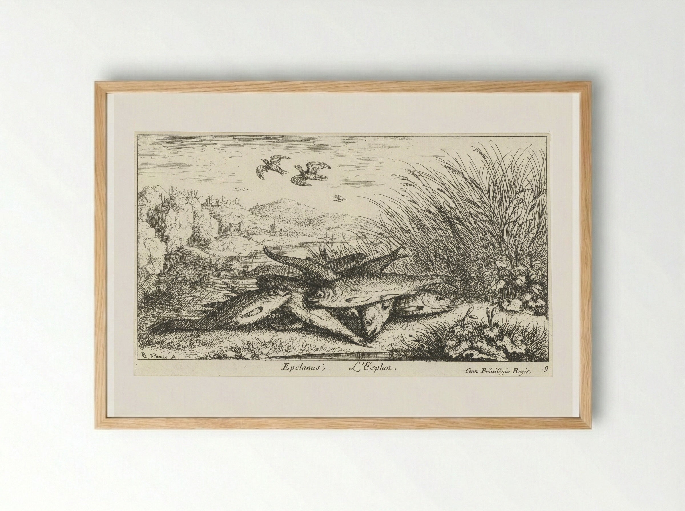 Vissen op een rivieroever (Fishing on a Riverbank) - Jacques van Merlen - Framed Print Wood