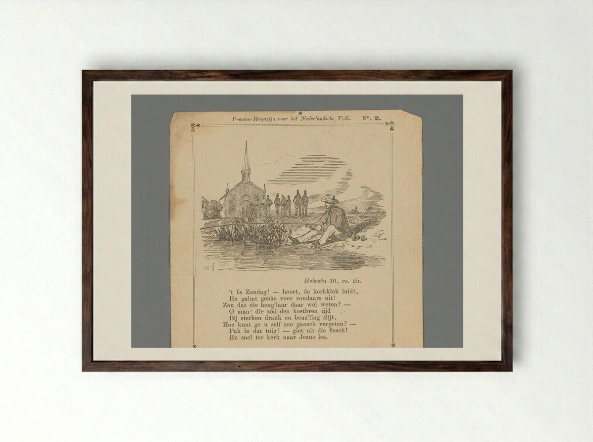 Vissende man bij een kerk op zondag - Isaac Weissenbruch - Framed Print Dark Wood