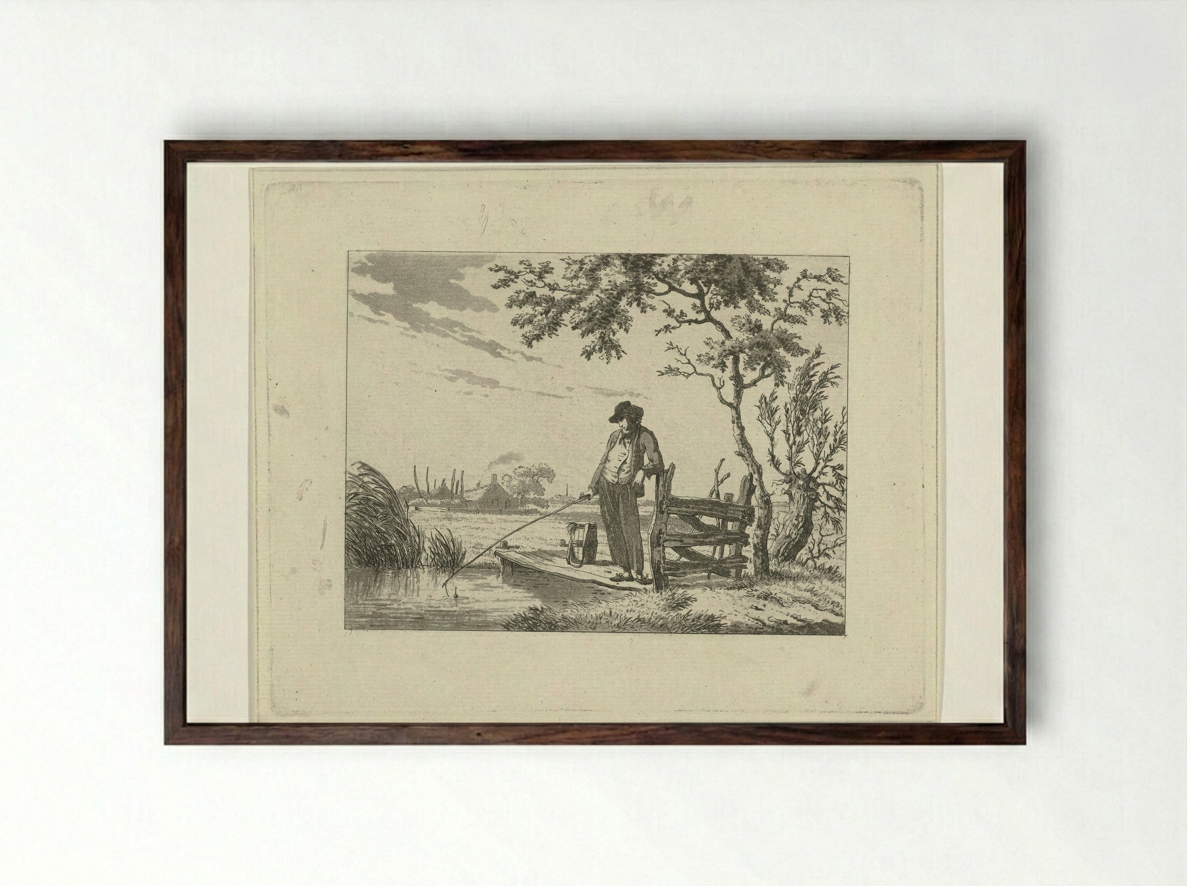 Visser op vlonder - Hermanus Fock - Framed Print Dark Wood