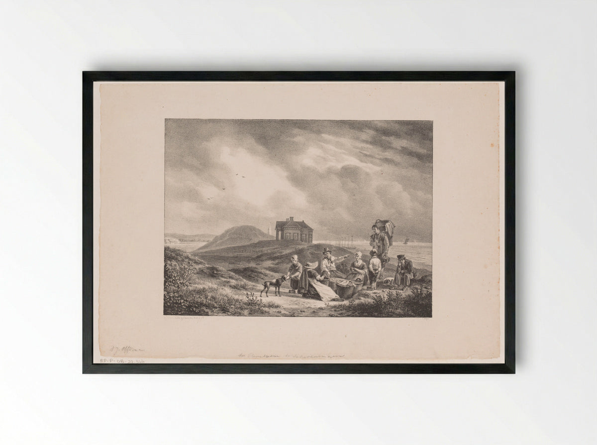 Vissers in de Scheveningse duinen nabij paviljoen Von Wied - Abraham Johannes Couwenberg - Framed Print Black