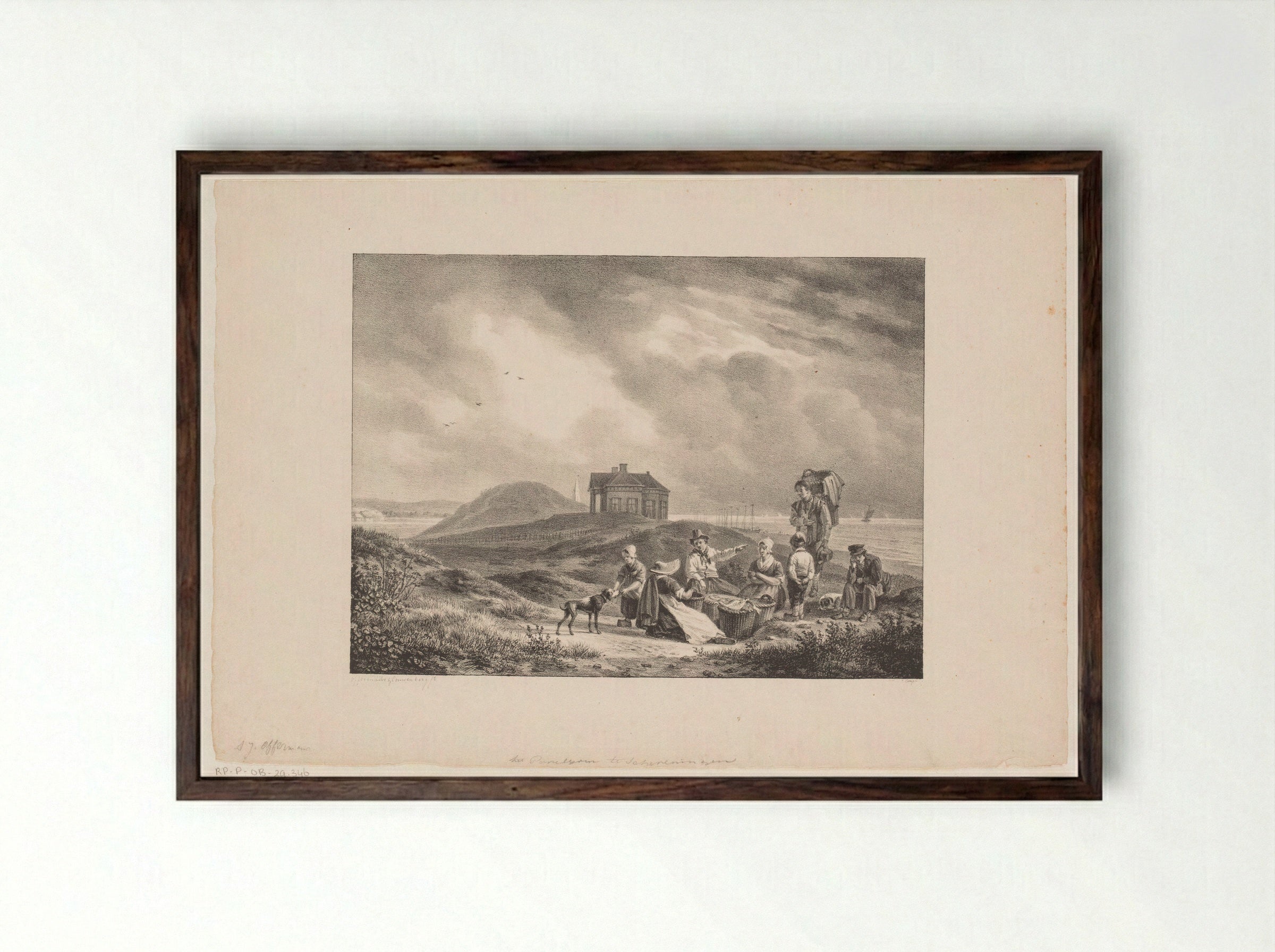 Vissers in de Scheveningse duinen nabij paviljoen Von Wied - Abraham Johannes Couwenberg - Framed Print Dark Wood