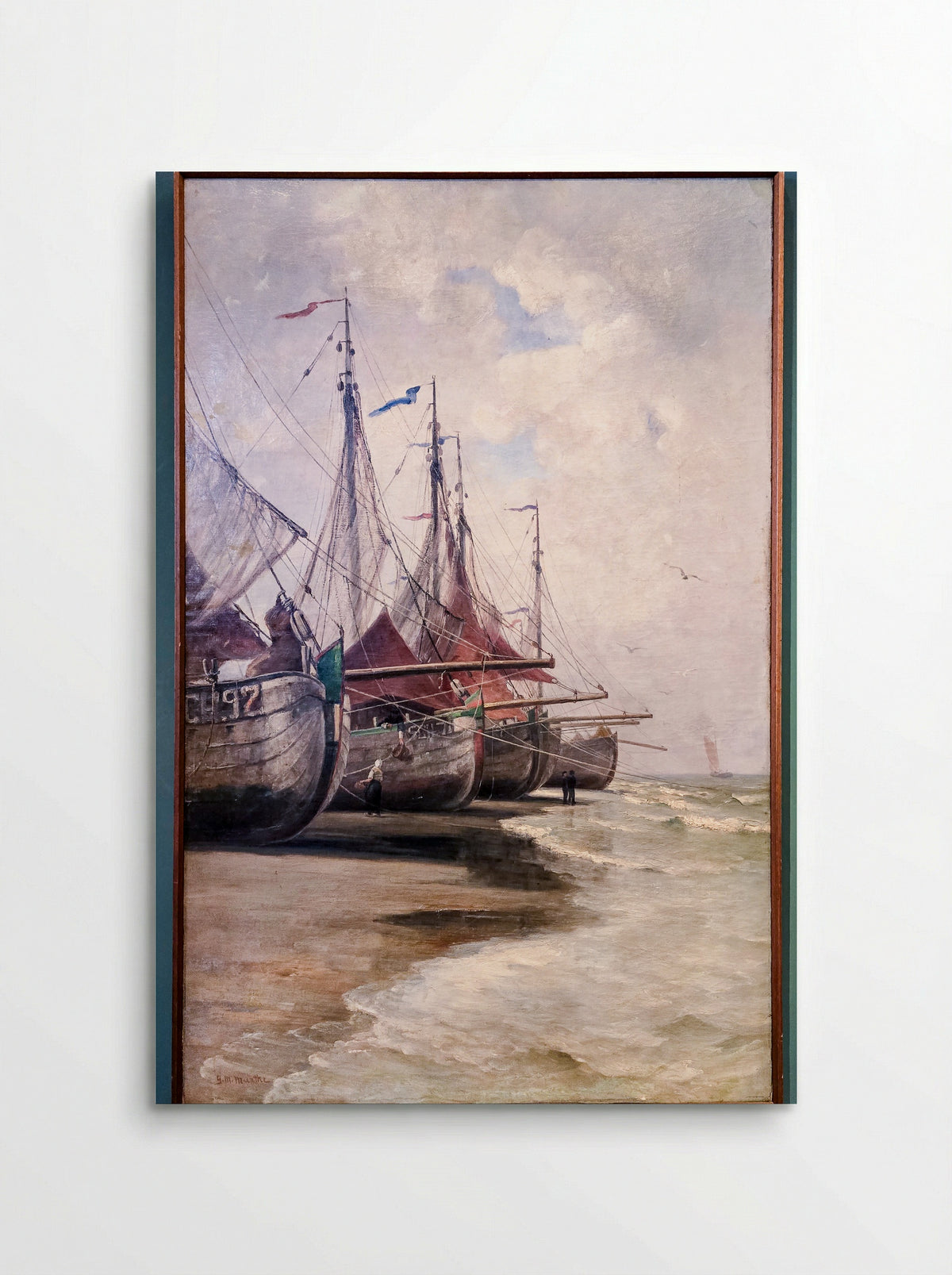 Vissersboot op het strand met gereefd zeil - Gerhard Morgenstjerne Munthe - Poster