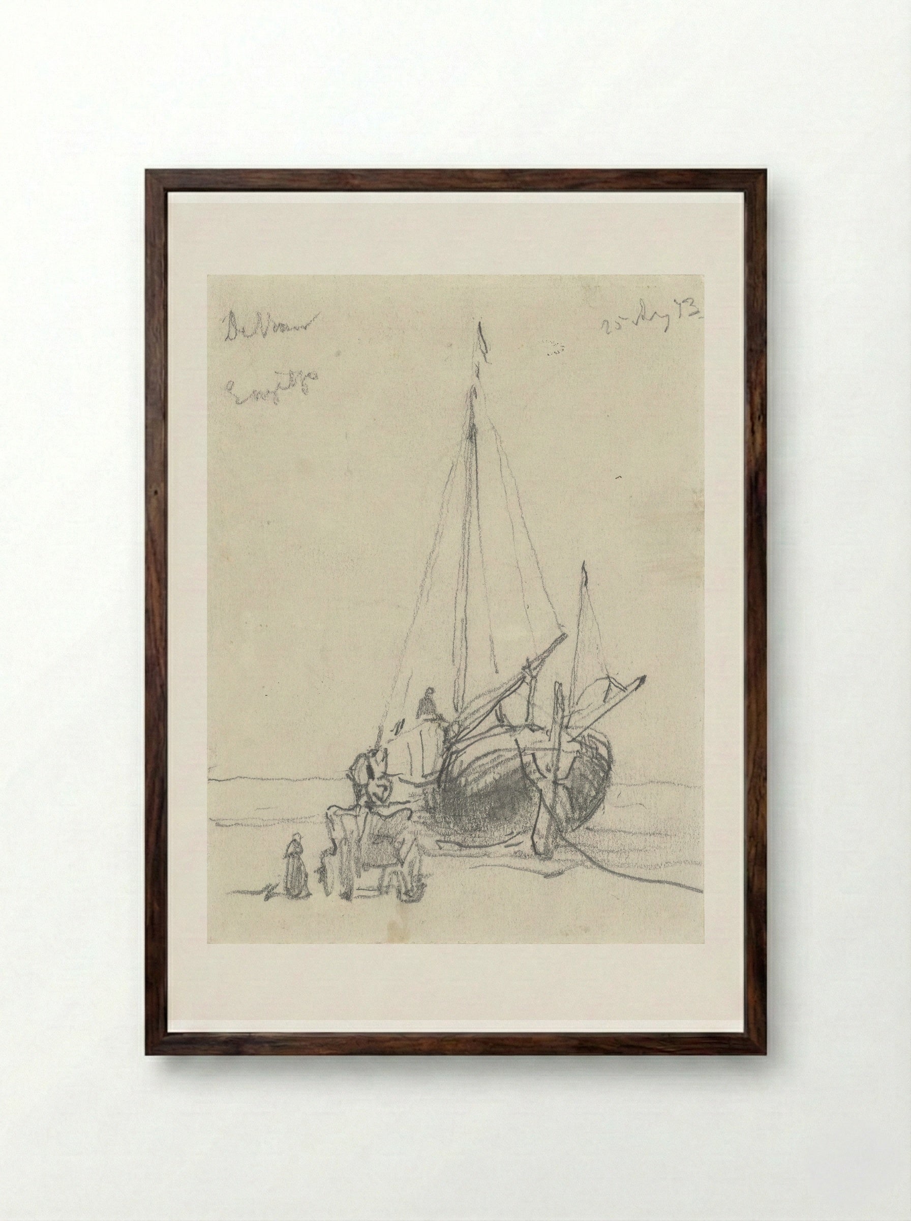 Vissersboot op het strand - Johannes Bosboom - Framed Print Dark Wood
