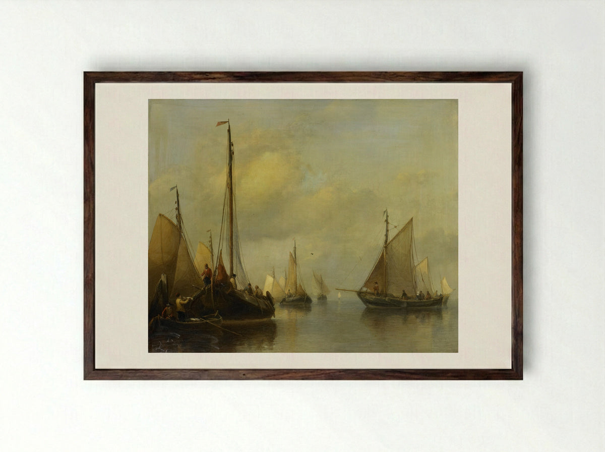 Vissersboten op kalm water - Antonie Waldorp - Framed Print Dark Wood