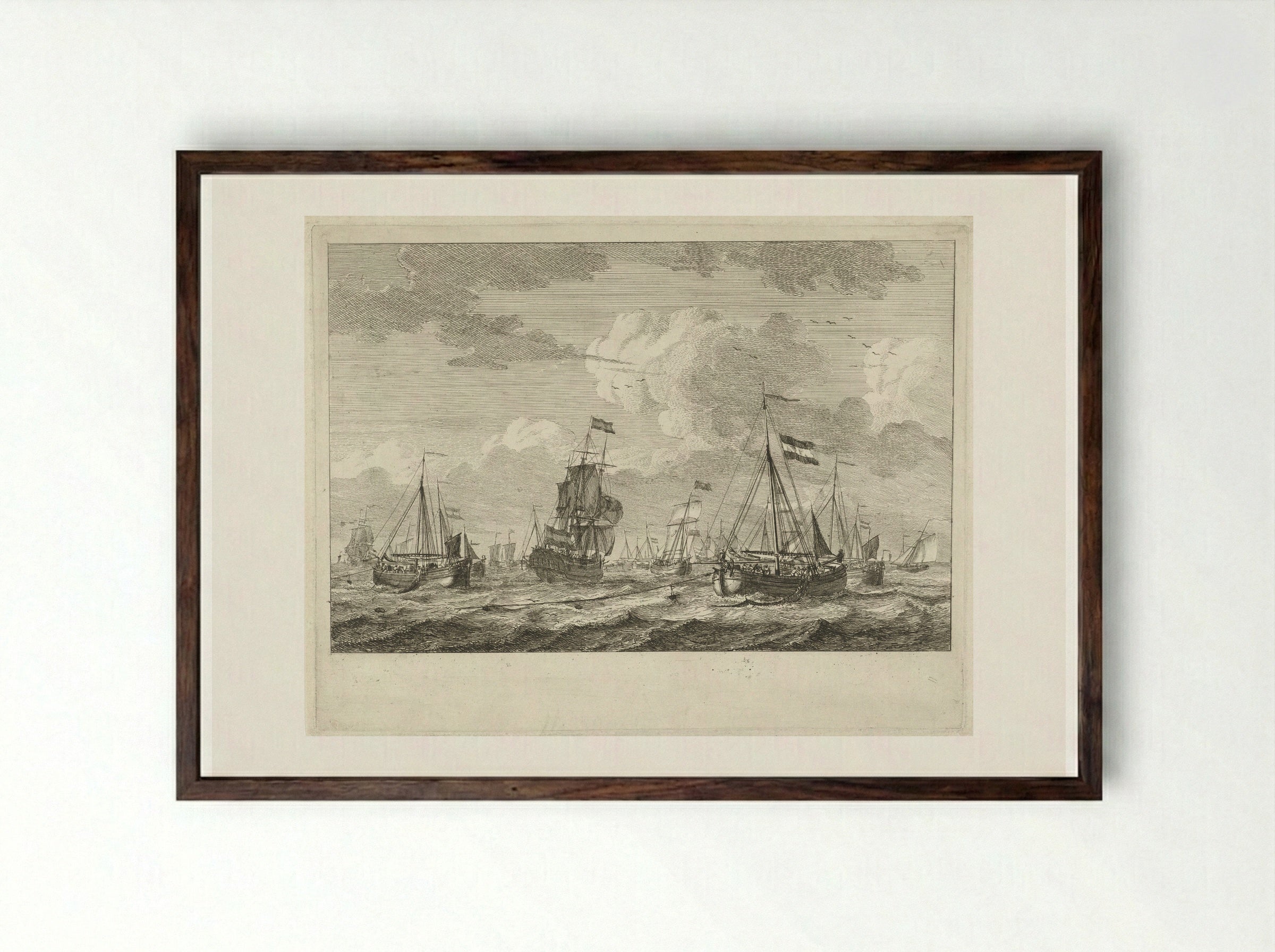 Vissersboten op open water - Gerrit Groenewegen - Framed Print Dark Wood