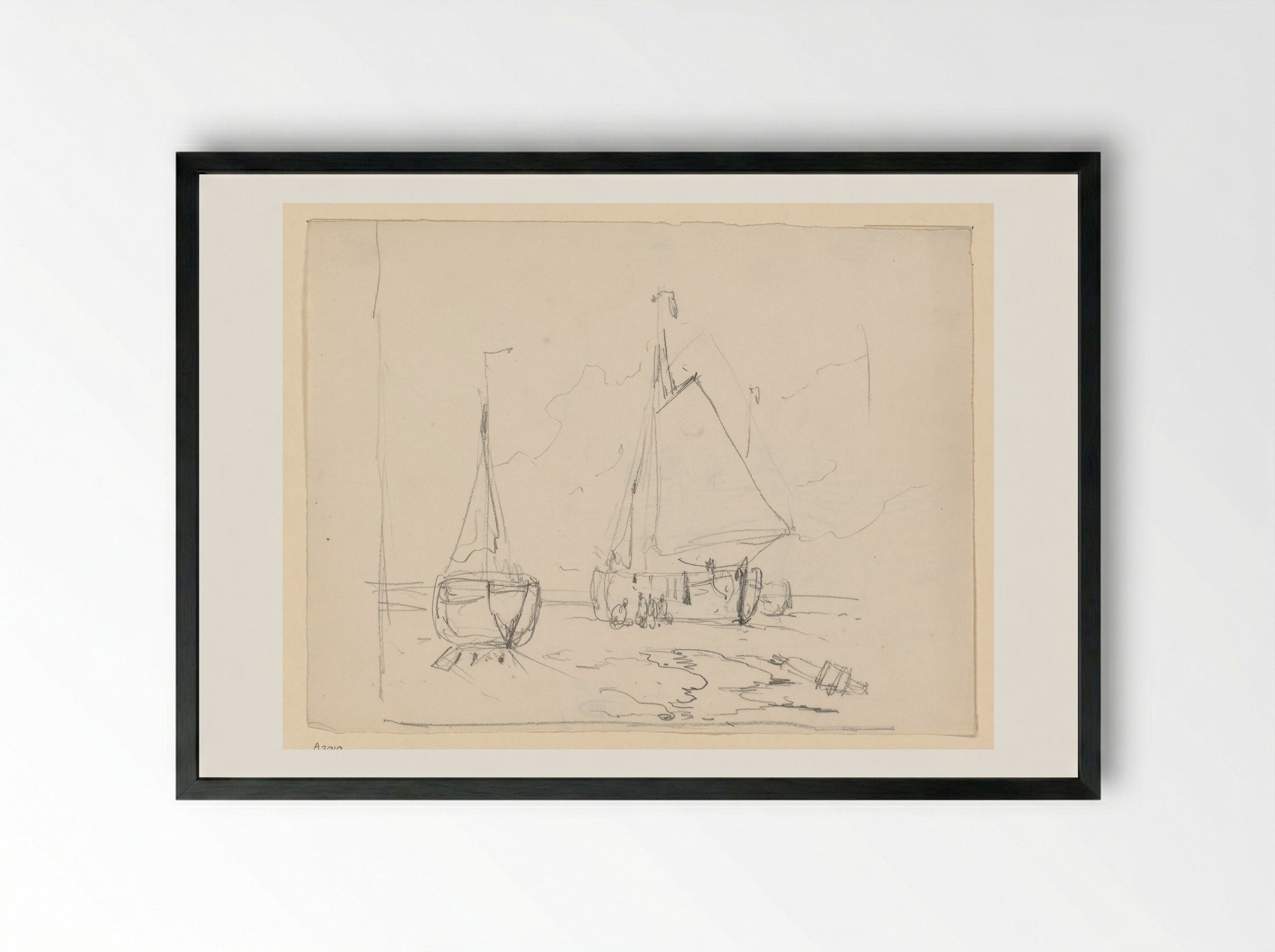 Vissersschepen op het strand - Willem Anthonie van Deventer - Framed Print Black