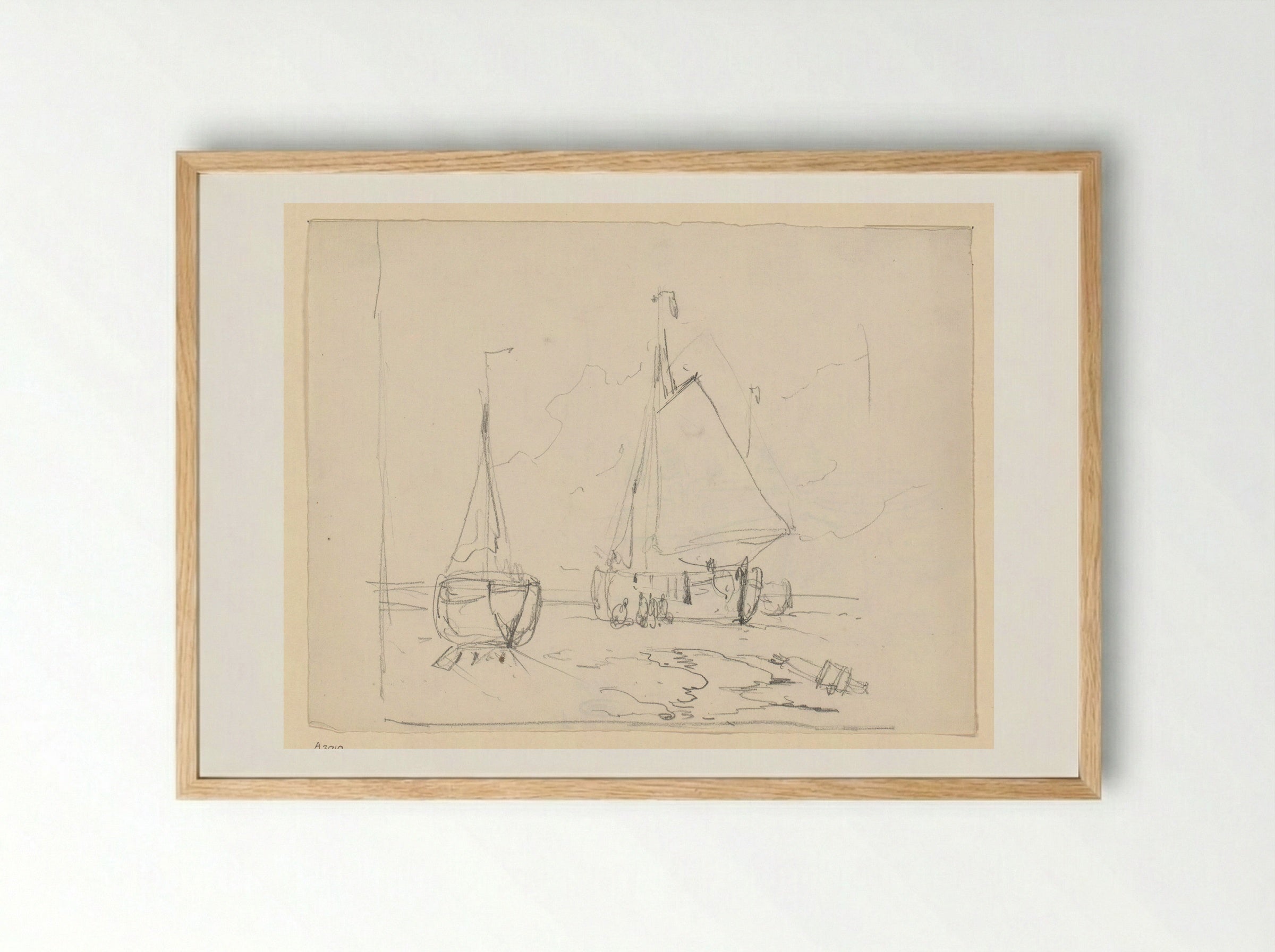Vissersschepen op het strand - Willem Anthonie van Deventer - Framed Print Wood
