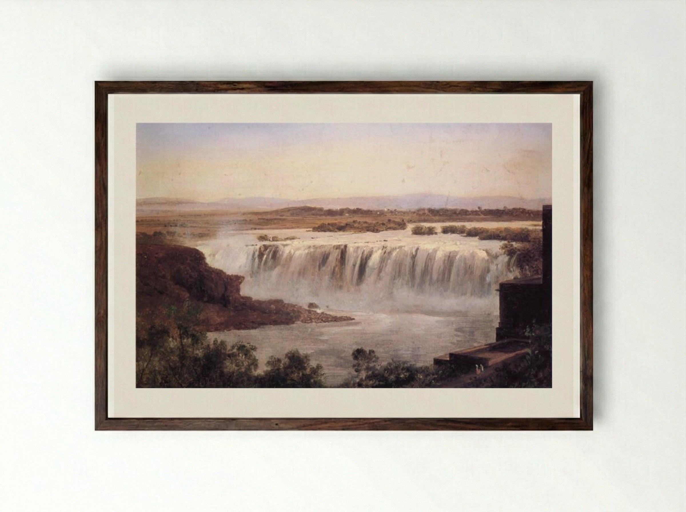 Vista de la cascada de Juanacatlán - José María Velasco - Framed Print Dark Wood