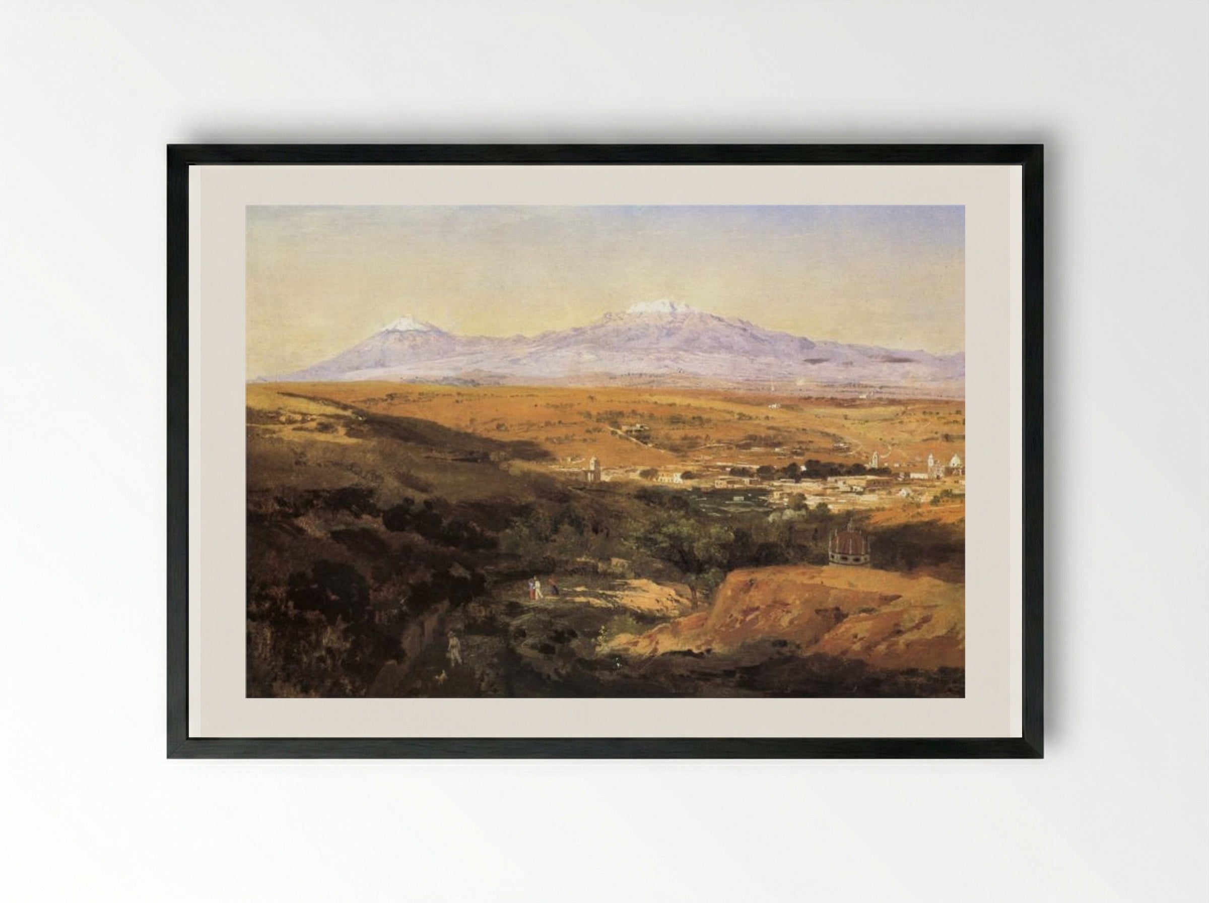 Vista de la ciudad de Tlaxcala - José María Velasco - Framed Print Black