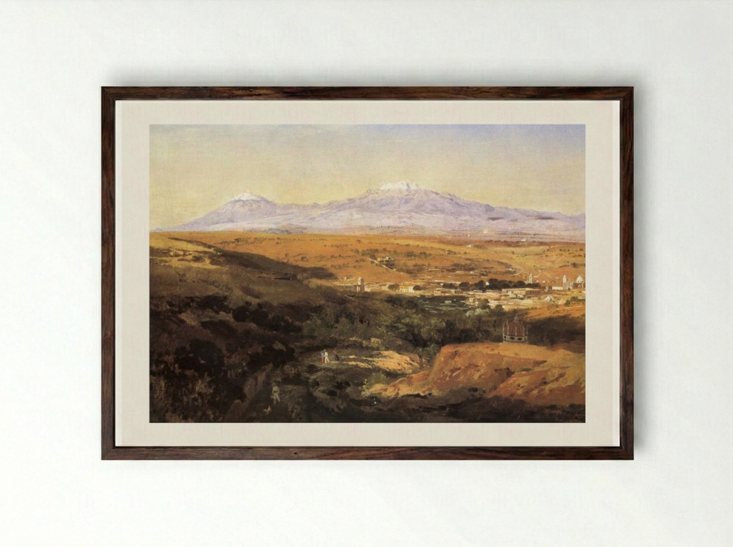 Vista de la ciudad de Tlaxcala - José María Velasco - Framed Print Dark Wood