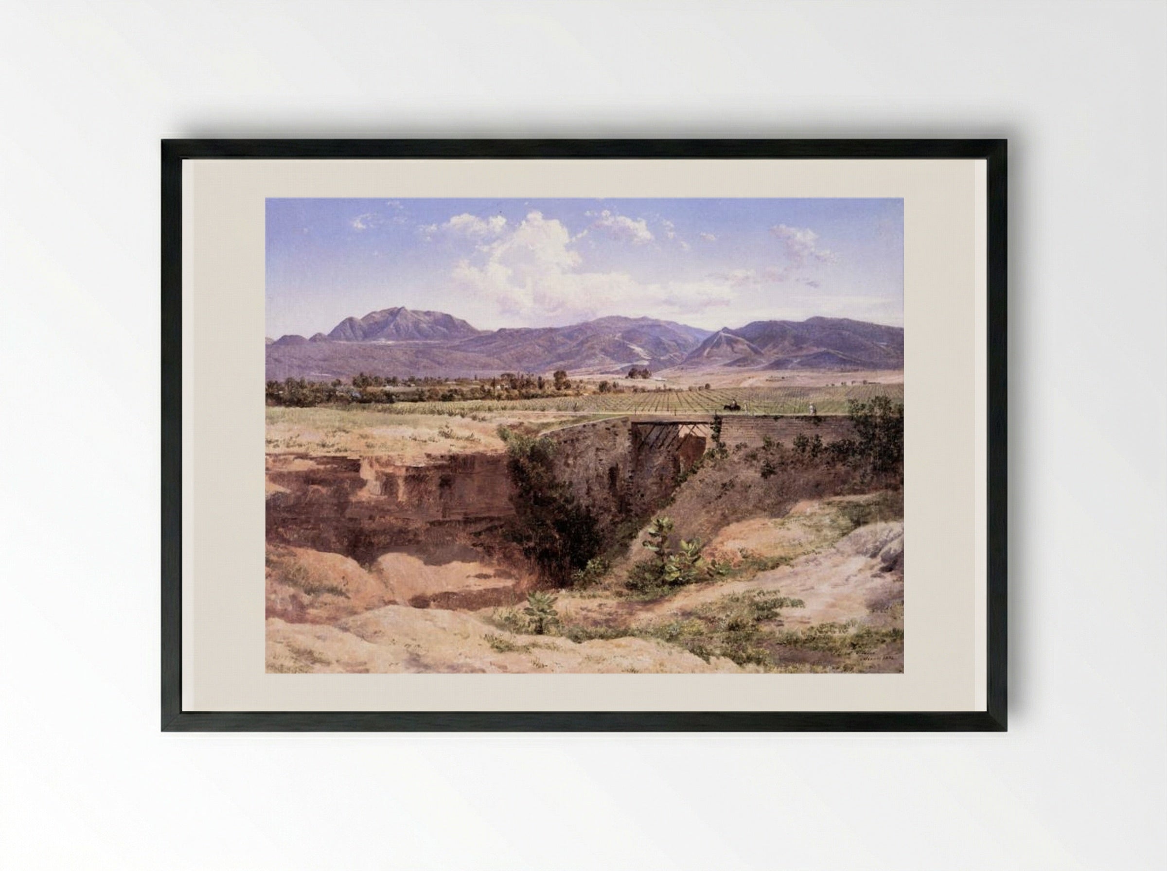 Vista de la montaña del Ajusco y pueblo de San Ángel, desde la Barranca del Muerto - José María Velasco - Framed Print Black
