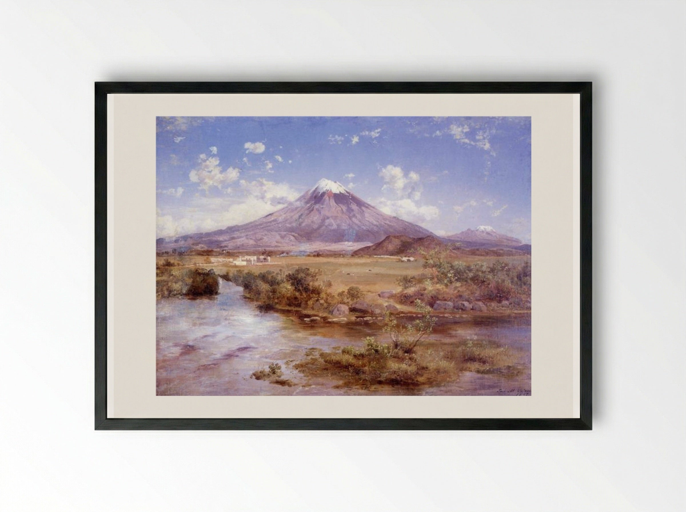 Vista de los volcanes - José María Velasco - Framed Print Black