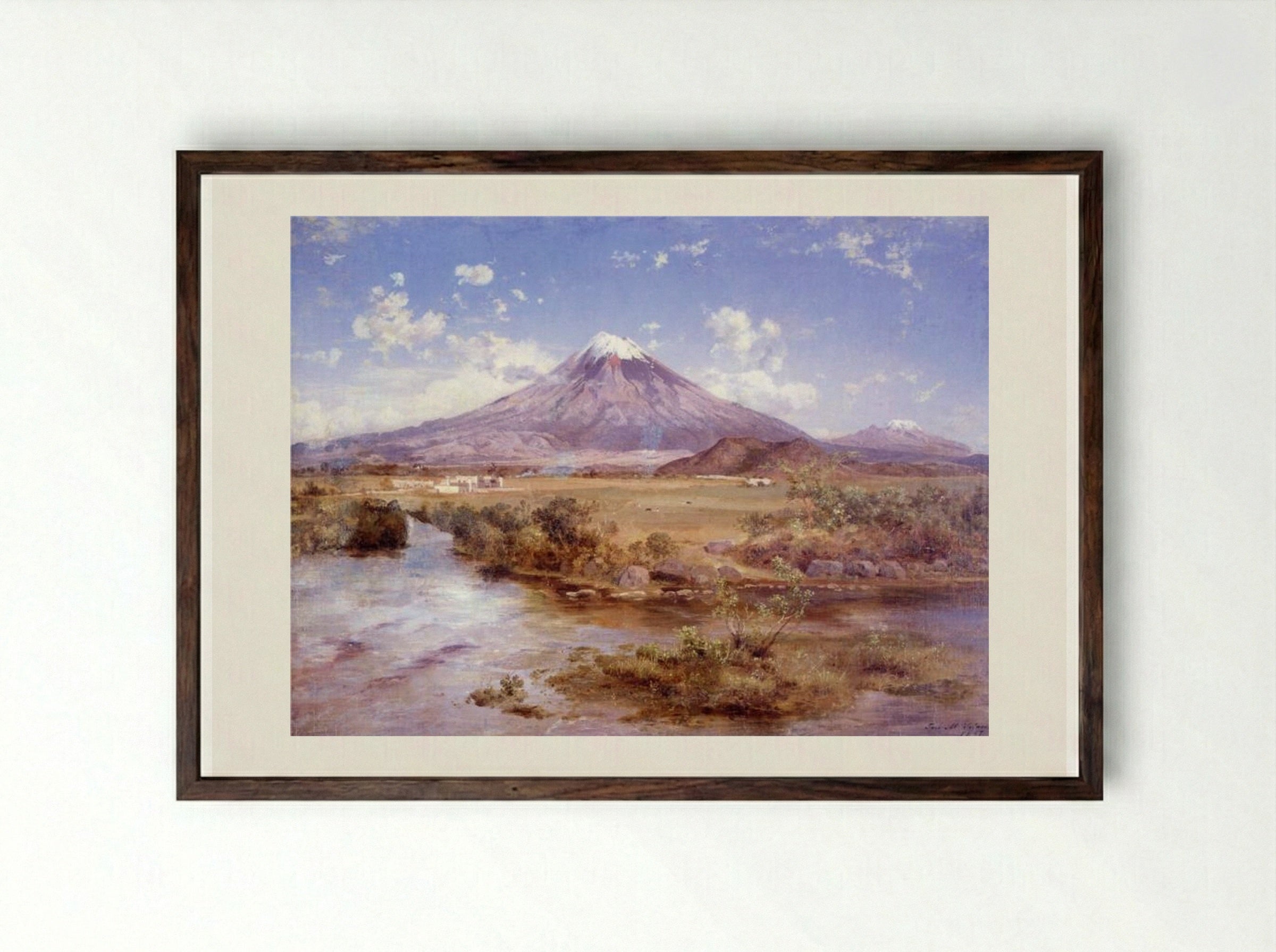 Vista de los volcanes - José María Velasco - Framed Print Dark Wood