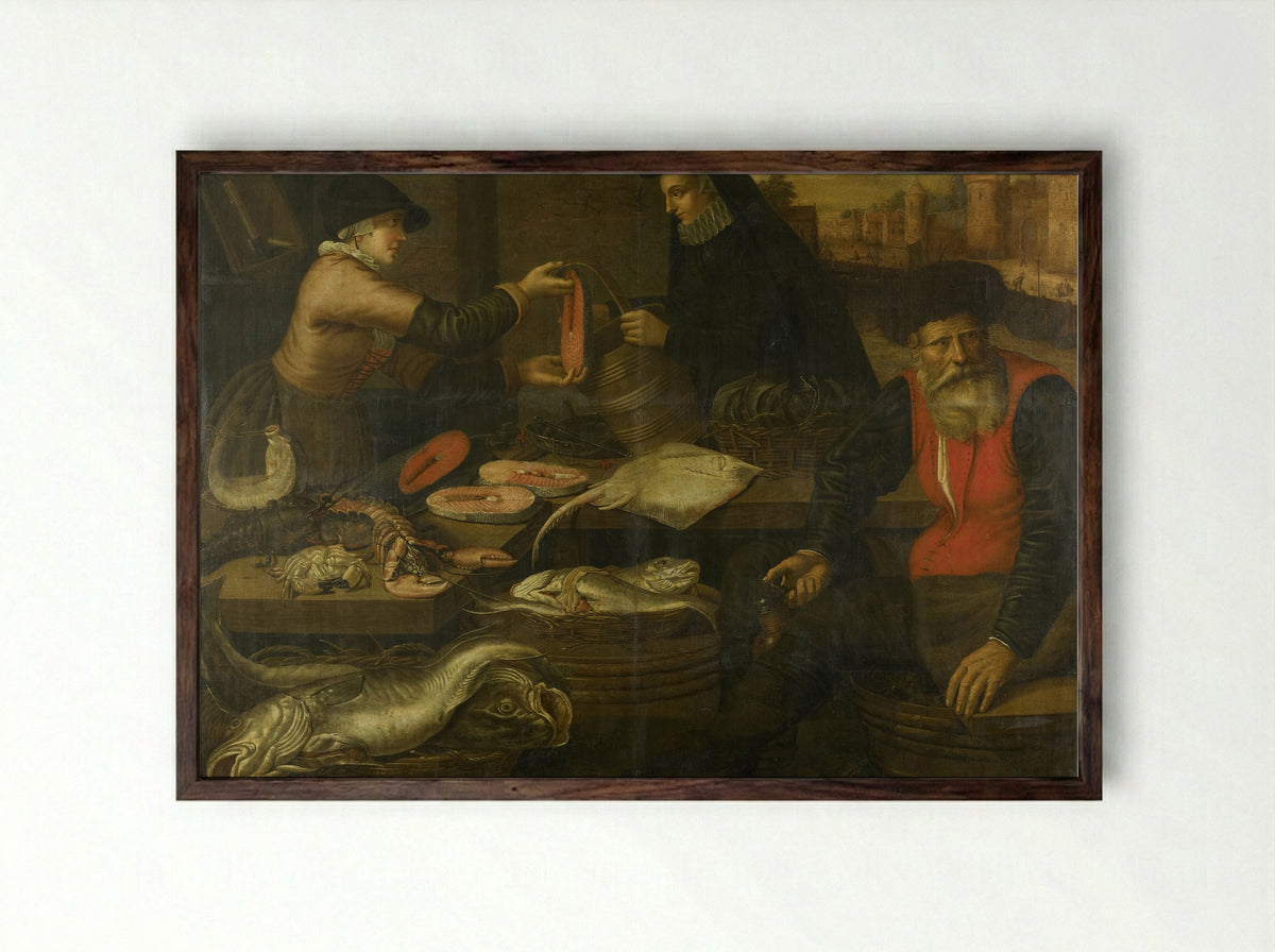 Visverkopers (Fishmongers) - Jacob van Nieulandt - Framed Print Dark Wood