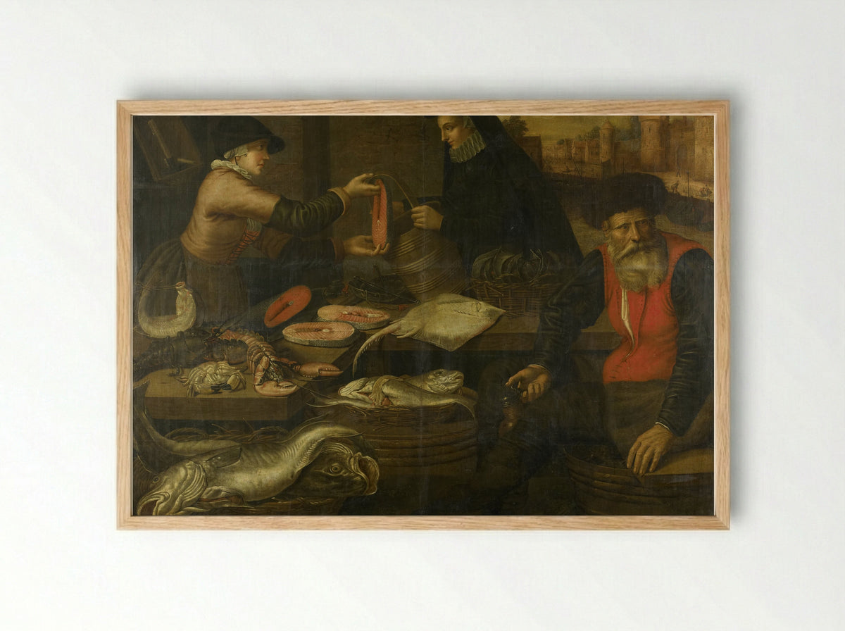 Visverkopers (Fishmongers) - Jacob van Nieulandt - Framed Print Wood