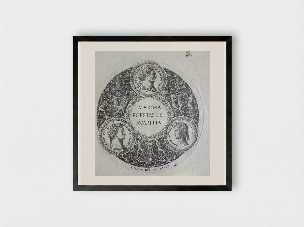 Vitellius, Domitian, and Augustus - Theodor de Bry - Framed Print Black