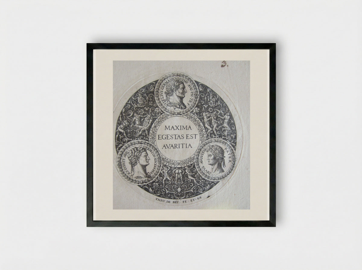 Vitellius, Domitian, and Augustus - Theodor de Bry - Framed Print Black