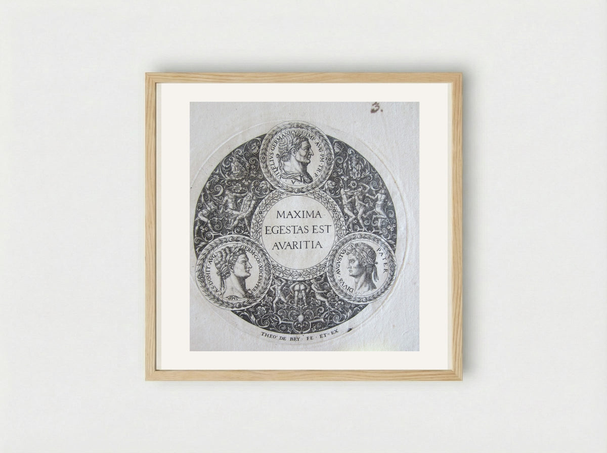 Vitellius, Domitian, and Augustus - Theodor de Bry - Framed Print Wood