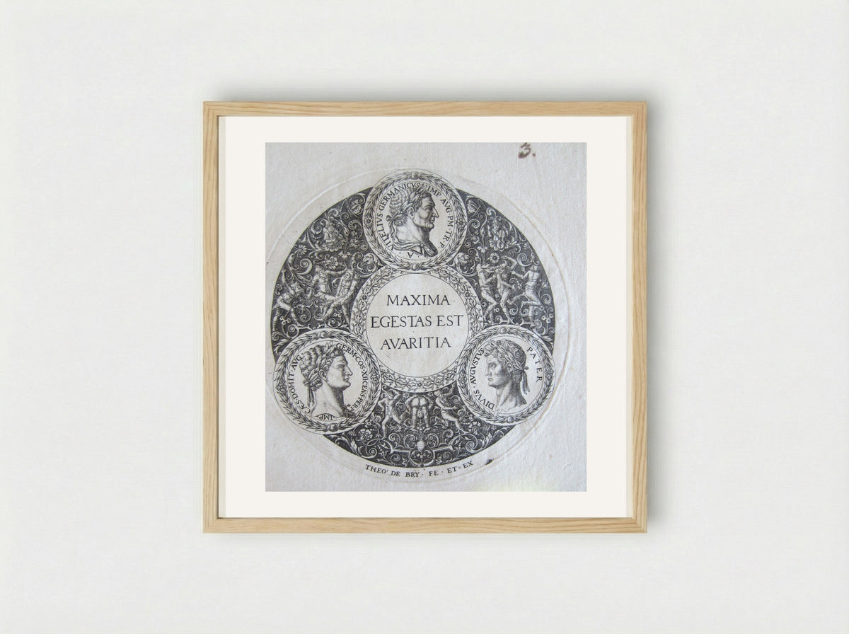 Vitellius, Domitian, and Augustus - Theodor de Bry - Framed Print Wood