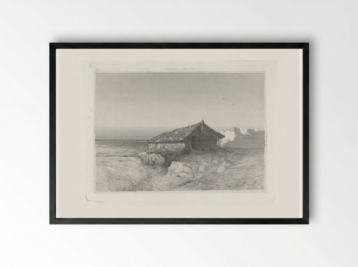 Vlakte met een hut - Charles Rochussen - Framed Print Black