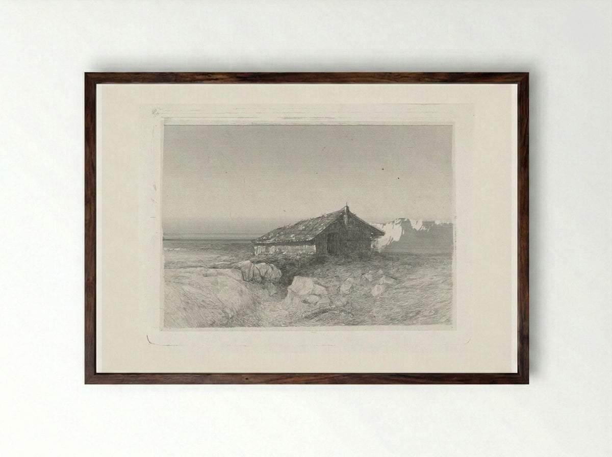 Vlakte met een hut - Charles Rochussen - Framed Print Dark Wood