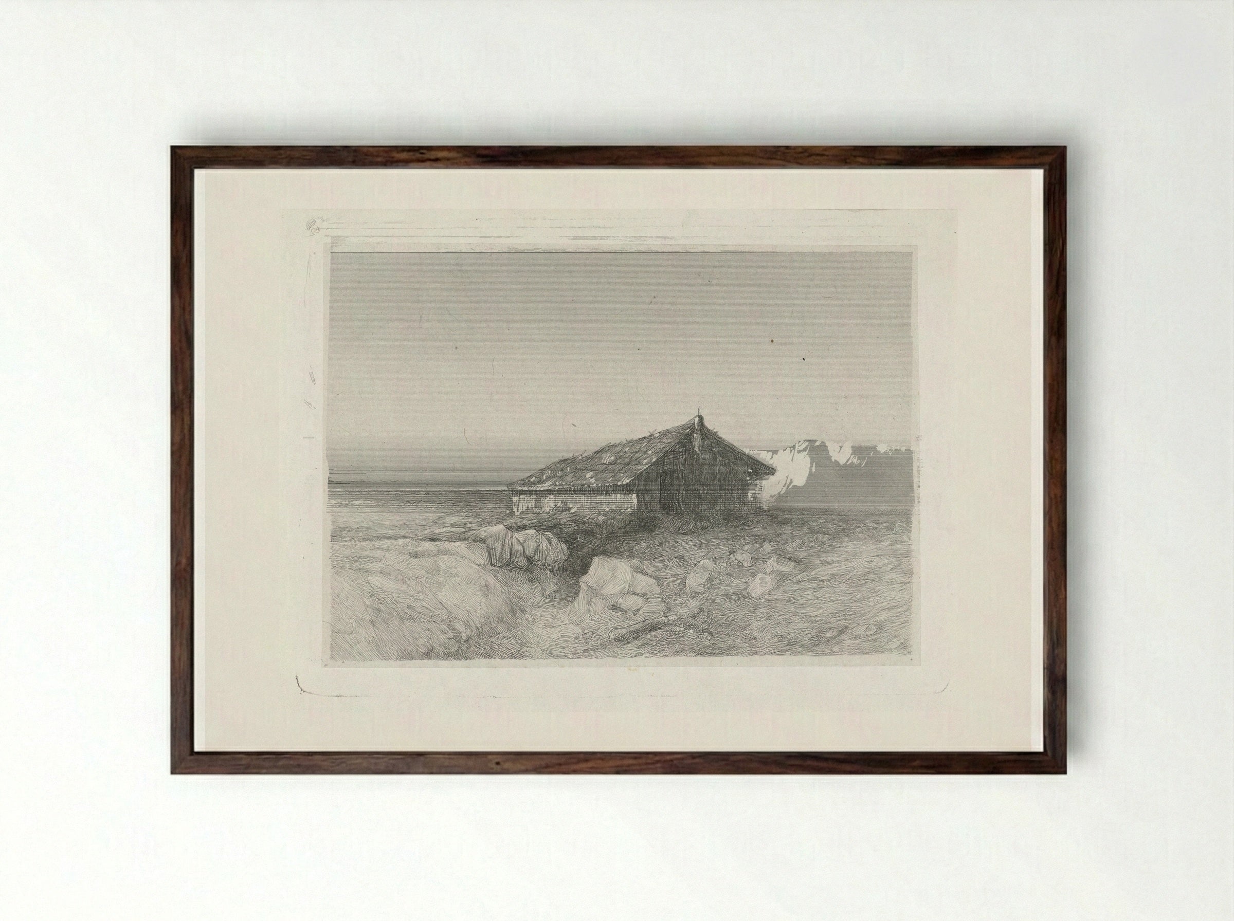 Vlakte met een hut - Charles Rochussen - Framed Print Dark Wood