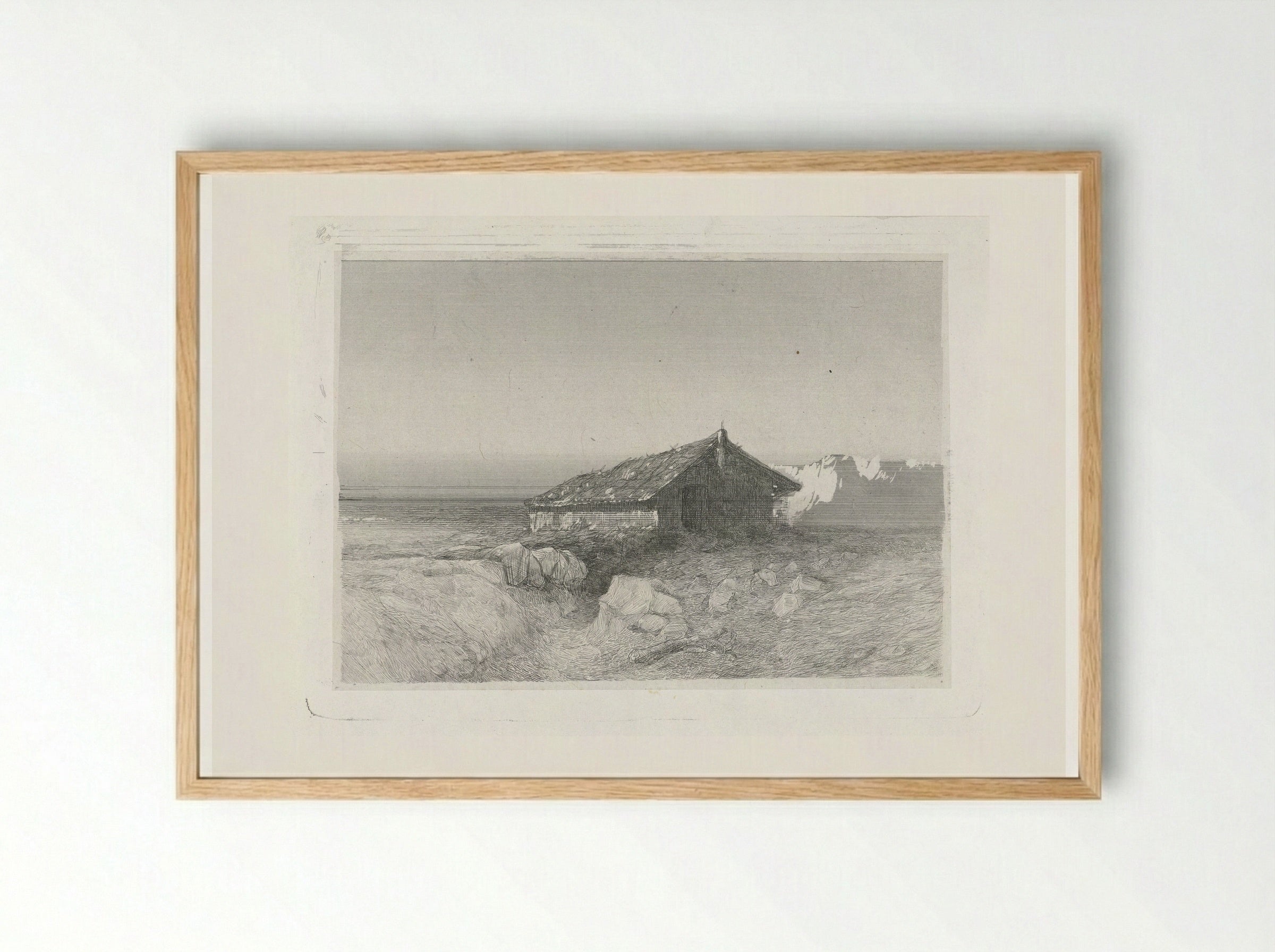 Vlakte met een hut - Charles Rochussen - Framed Print Wood