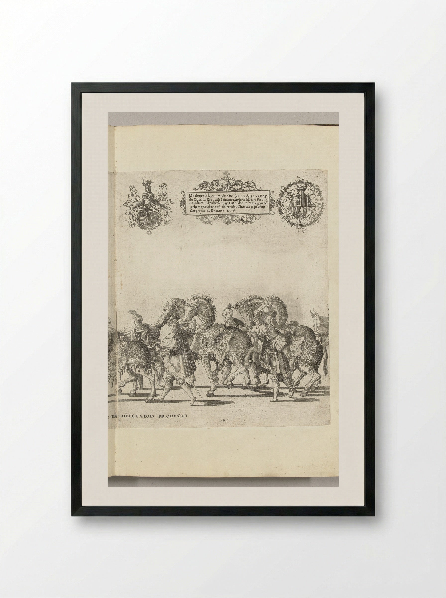 Voetknechten met paarden, plaat K - Nicolaas Hogenberg - Framed Print Black