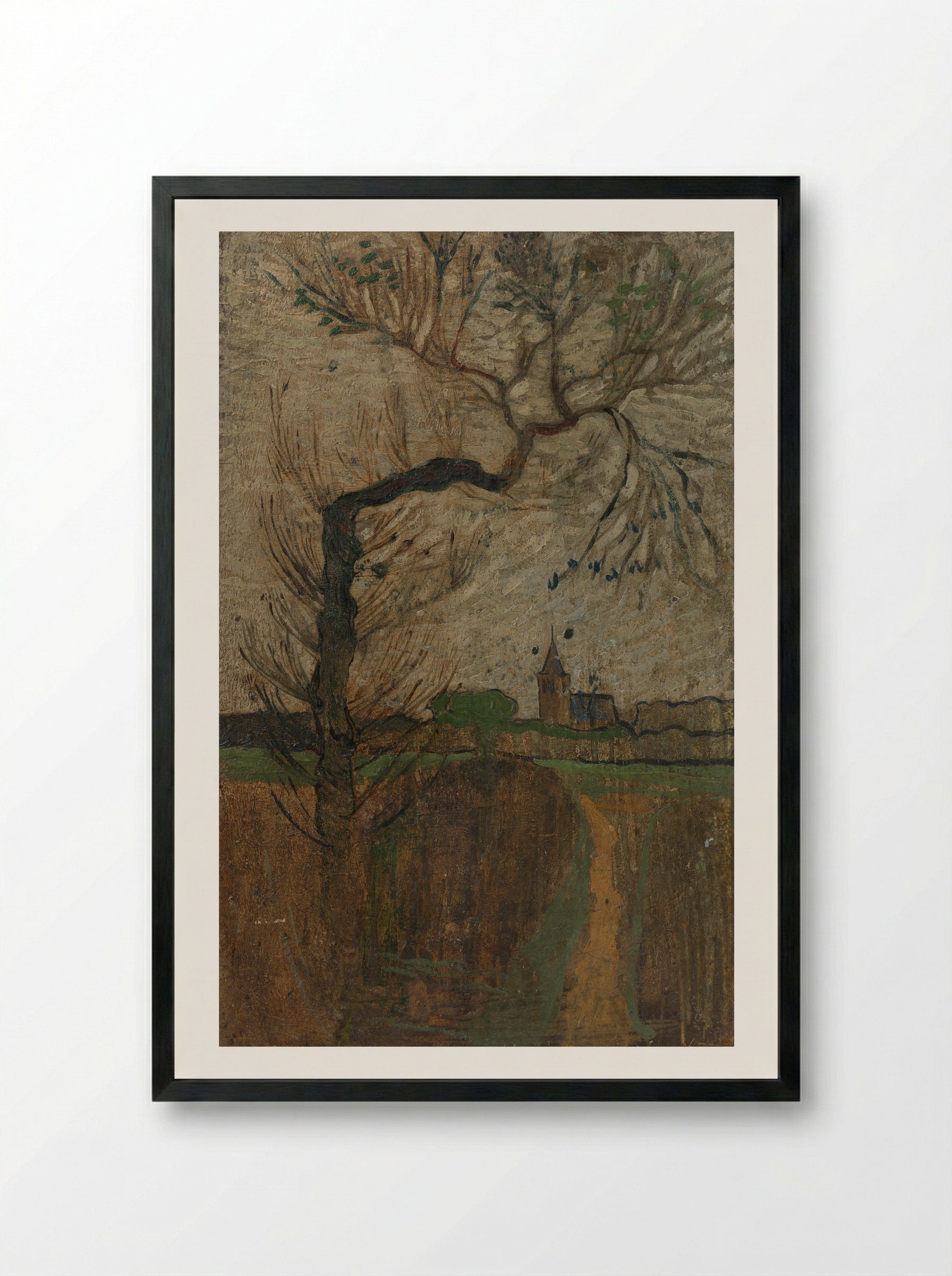 Voetpad met wilg en dorpje aan de horizon - Richard Nicolaüs Roland Holst - Framed Print Black