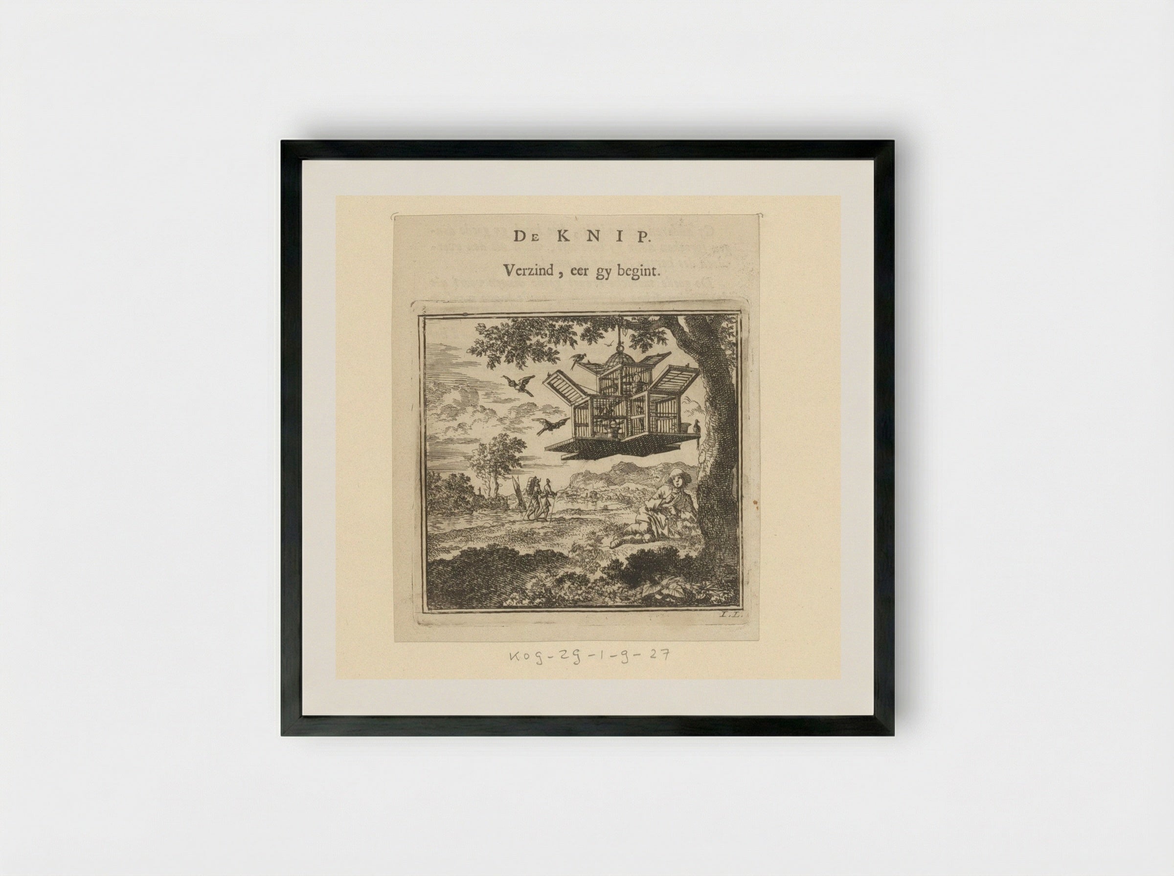Vogelknip (The Bird Trap) - Jan Luyken - Framed Print Black
